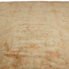 Hand Knotted Antique Oushak Rug in Orange Beige Geometric Pattern by Rug & Kilim