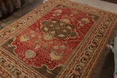 Hand Knotted Antique Oushak Rug in Orange Beige Geometric Pattern
