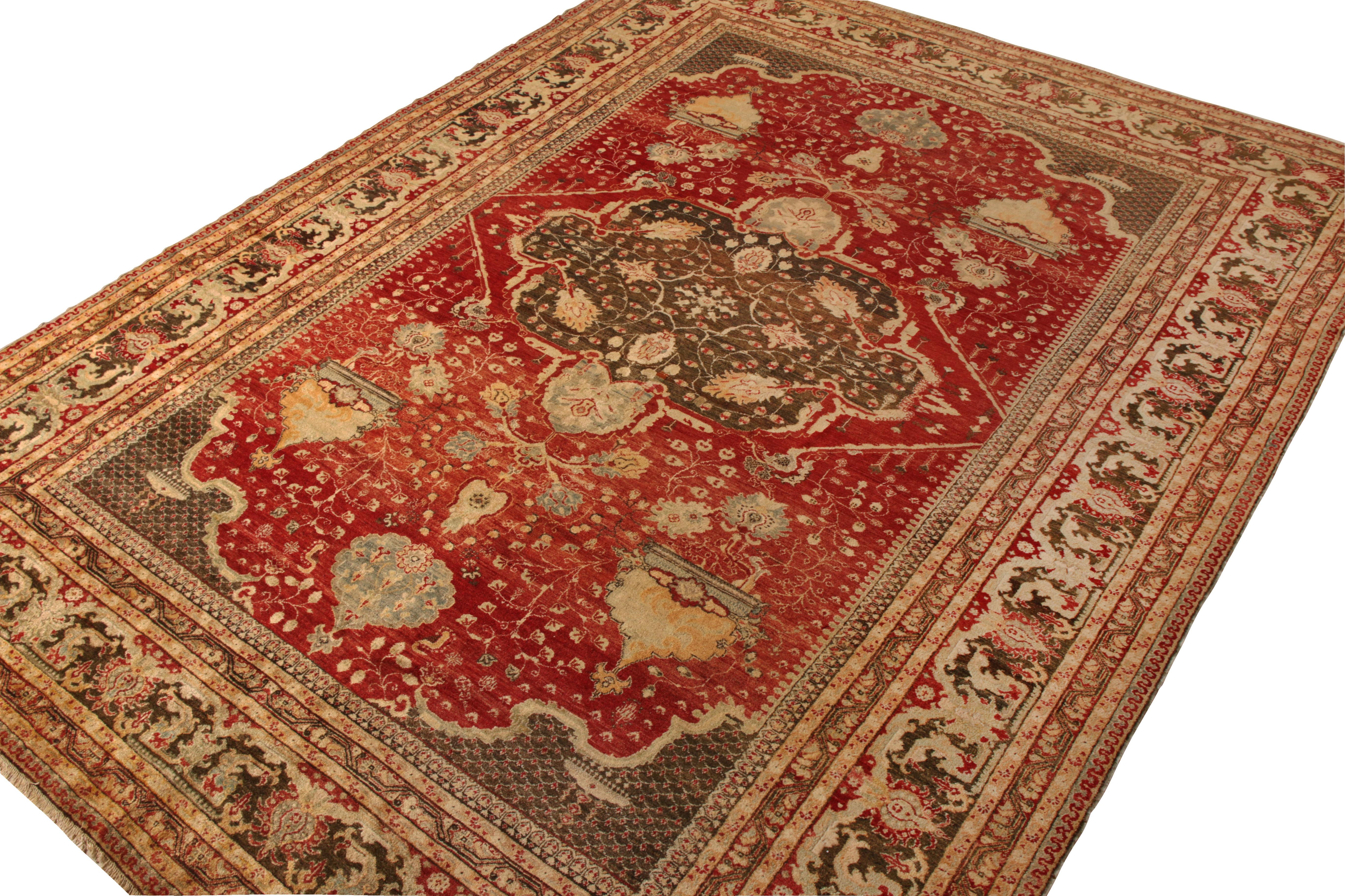 Other Hand Knotted Antique Oushak Rug in Orange Beige Geometric Pattern For Sale
