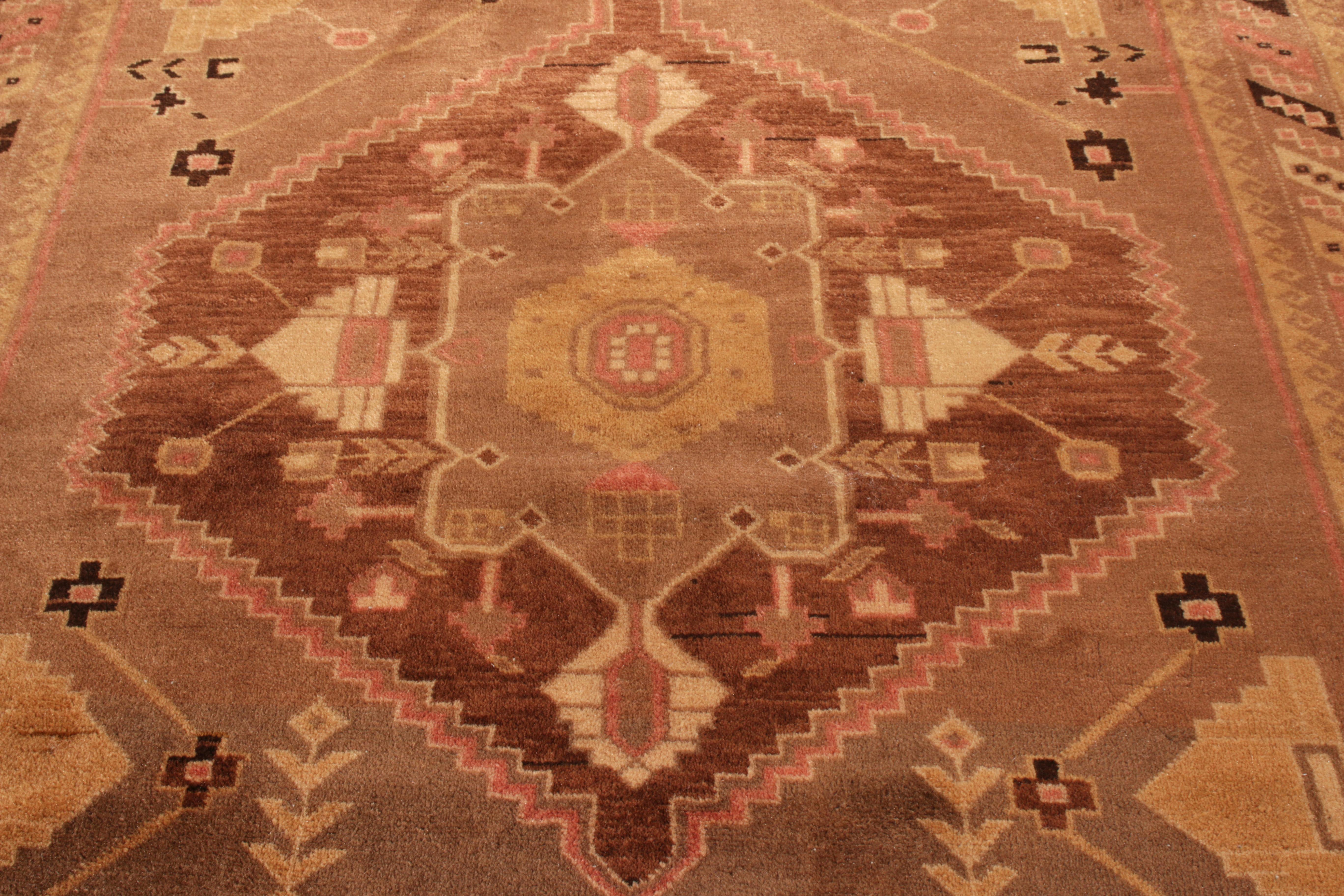 Hand-Knotted Antique Oushak Runner in Brown with Medallion Patterns by Rug & Kilim