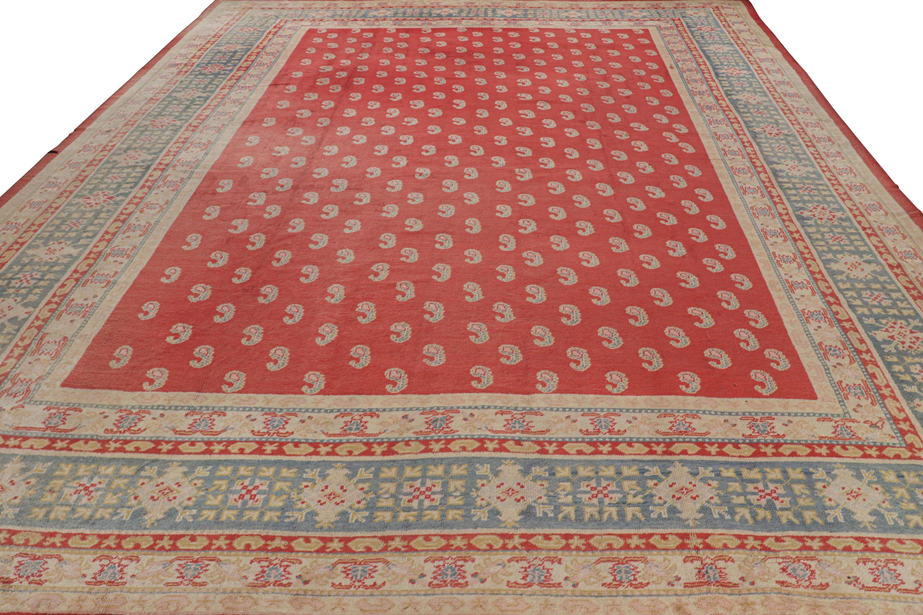 Turkish Antique Oushak Rug in Red with Paisley Patterns, from Rug & Kilim For Sale