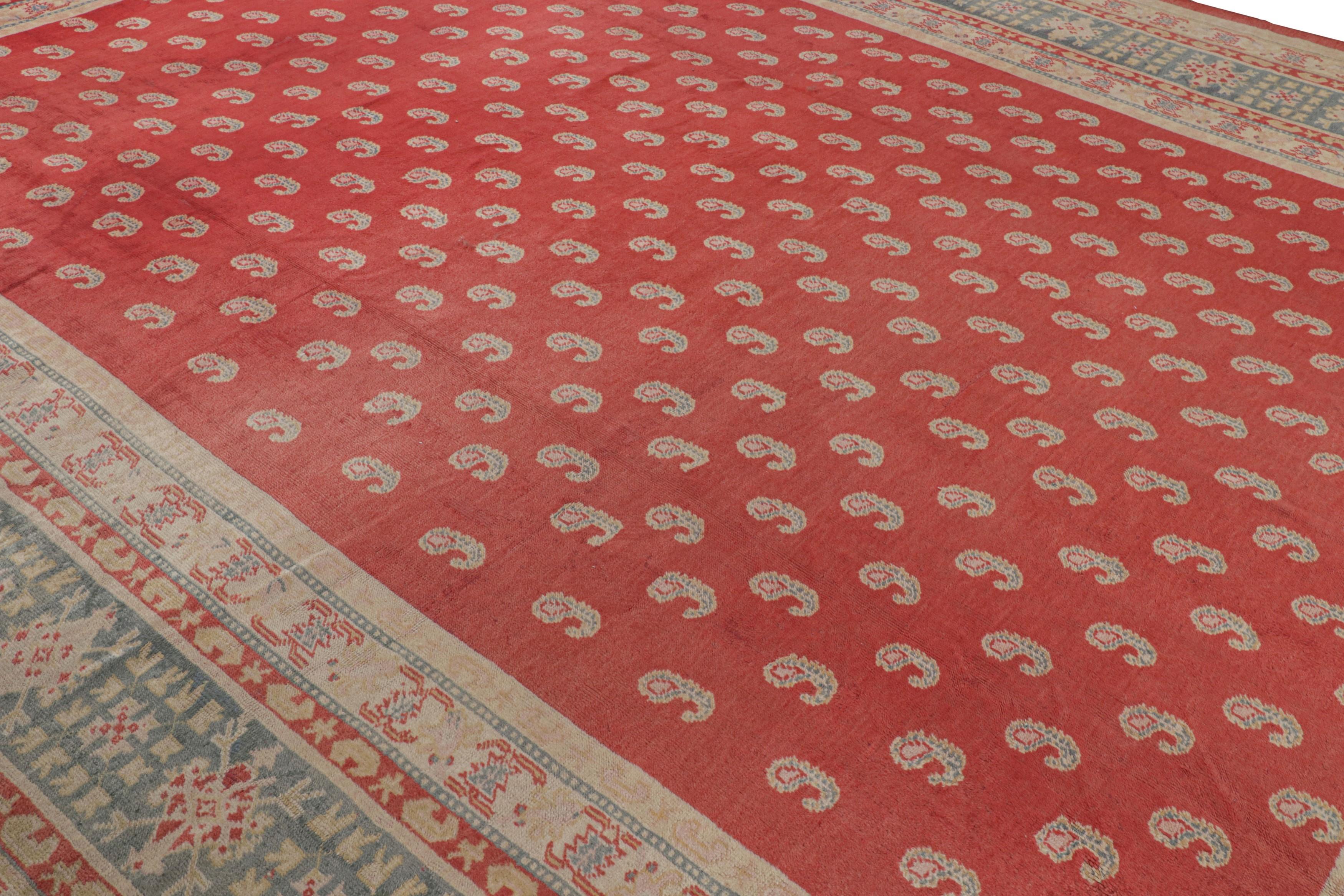 Hand-Knotted Antique Oushak Rug in Red with Paisley Patterns, from Rug & Kilim For Sale