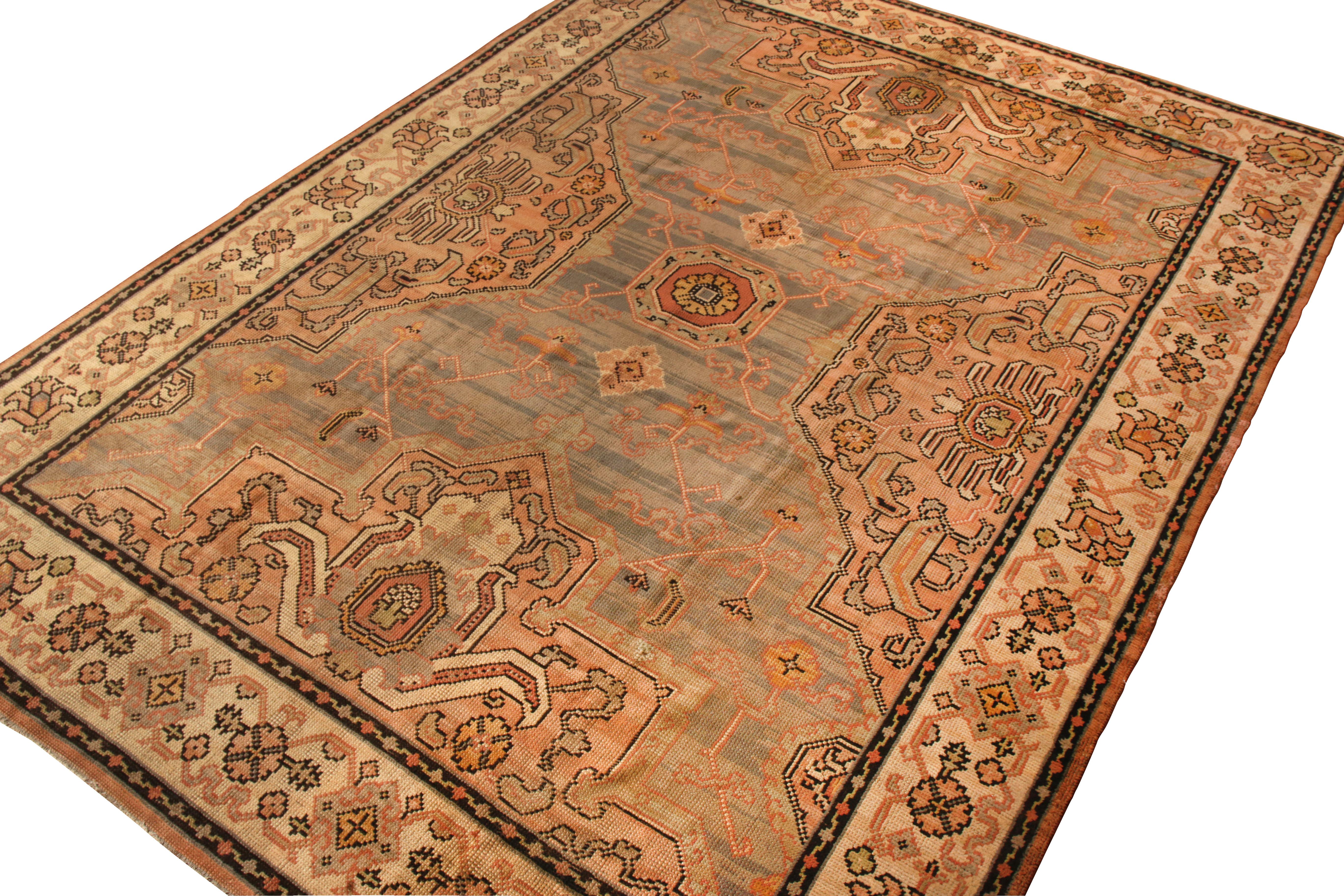 Irish Hand Knotted Antique Oushak Style Rug in Blue Medallion Style by Rug & Kilim For Sale