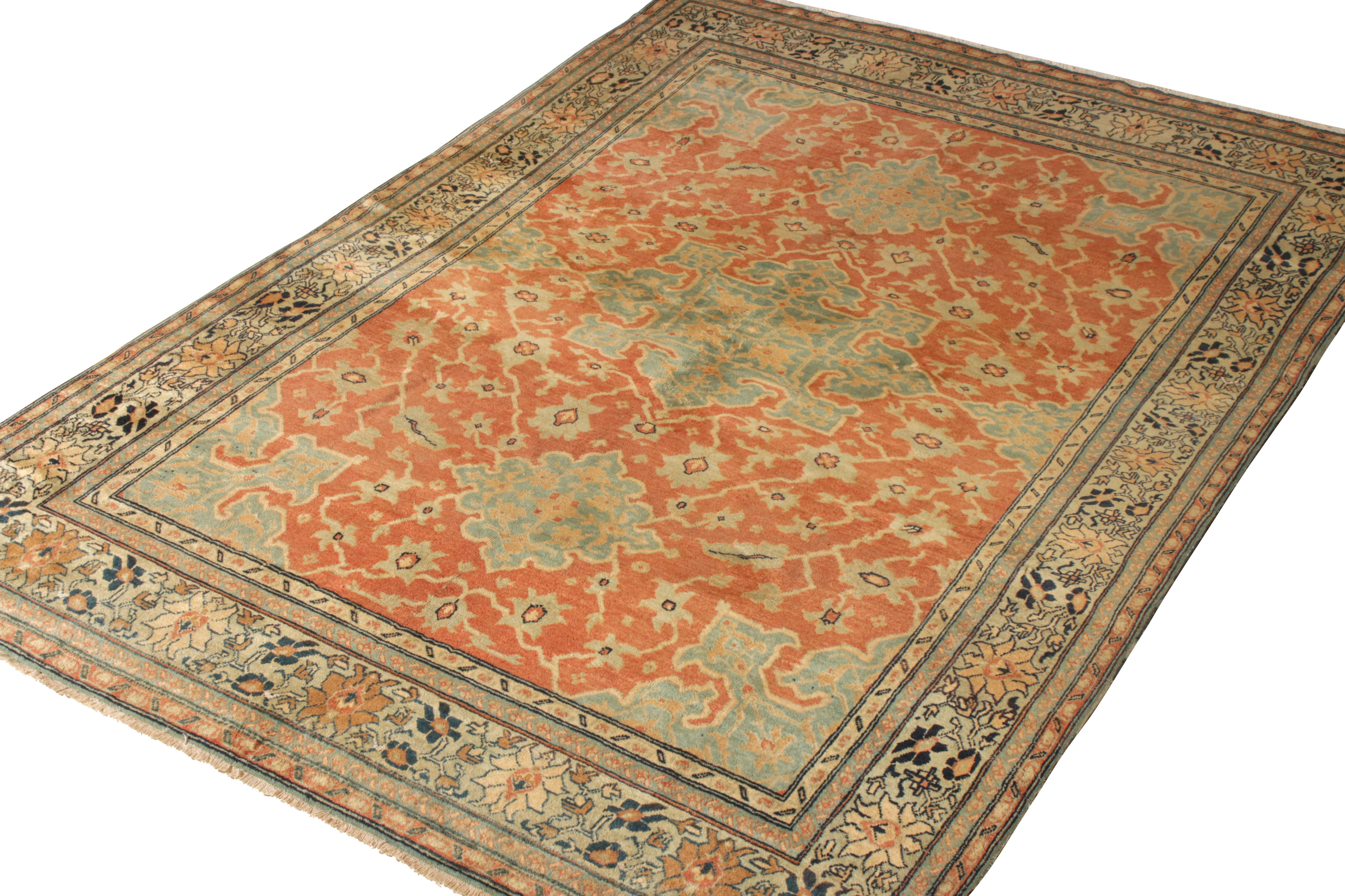 Sarouk Farahan Hand-Knotted Antique Persian Rug in Red, Blue Floral Pattern by Rug & Kilim For Sale