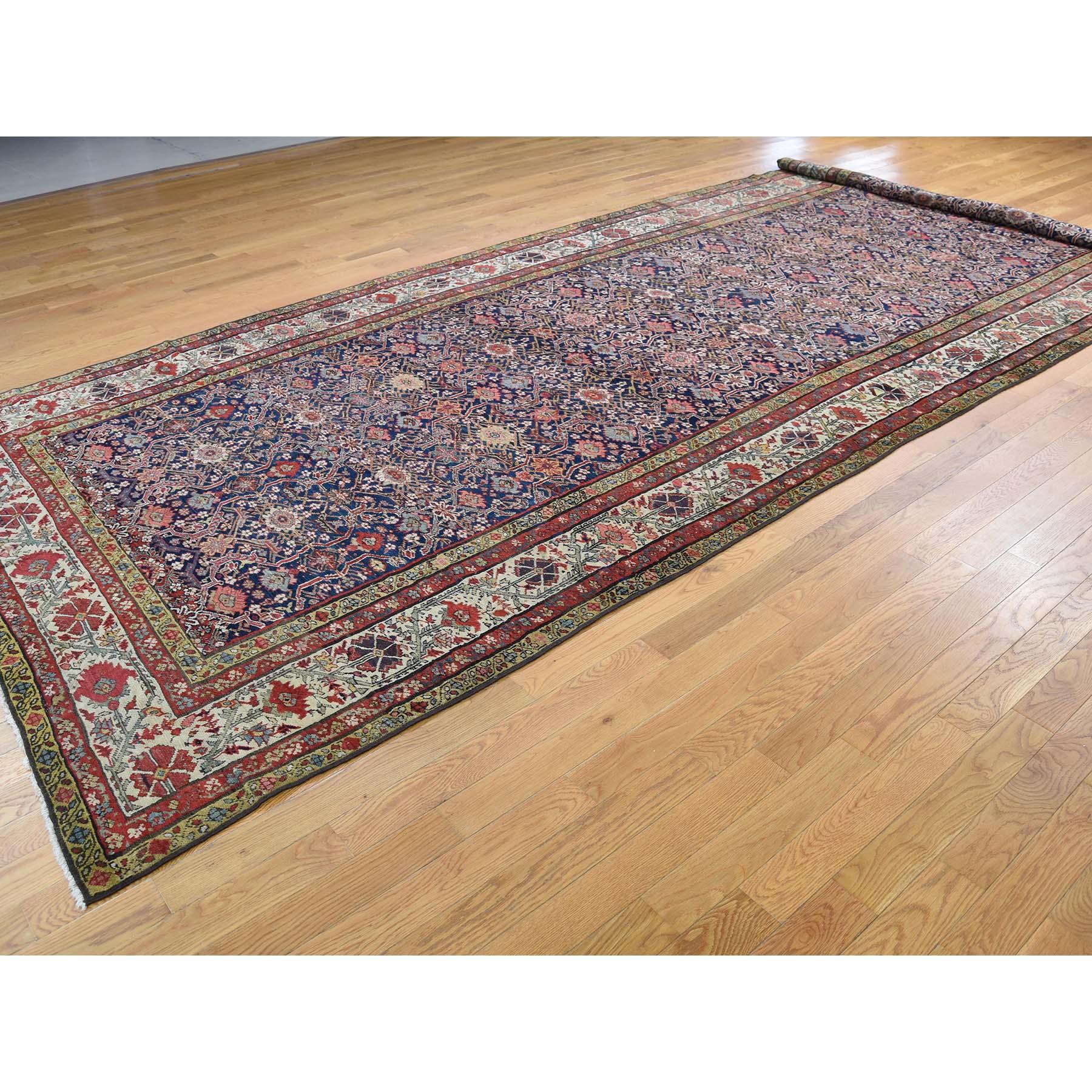 Hand-Knotted Hand knotted Antique Persian Fereghan Sarouk Gallery Size Oriental Rug For Sale