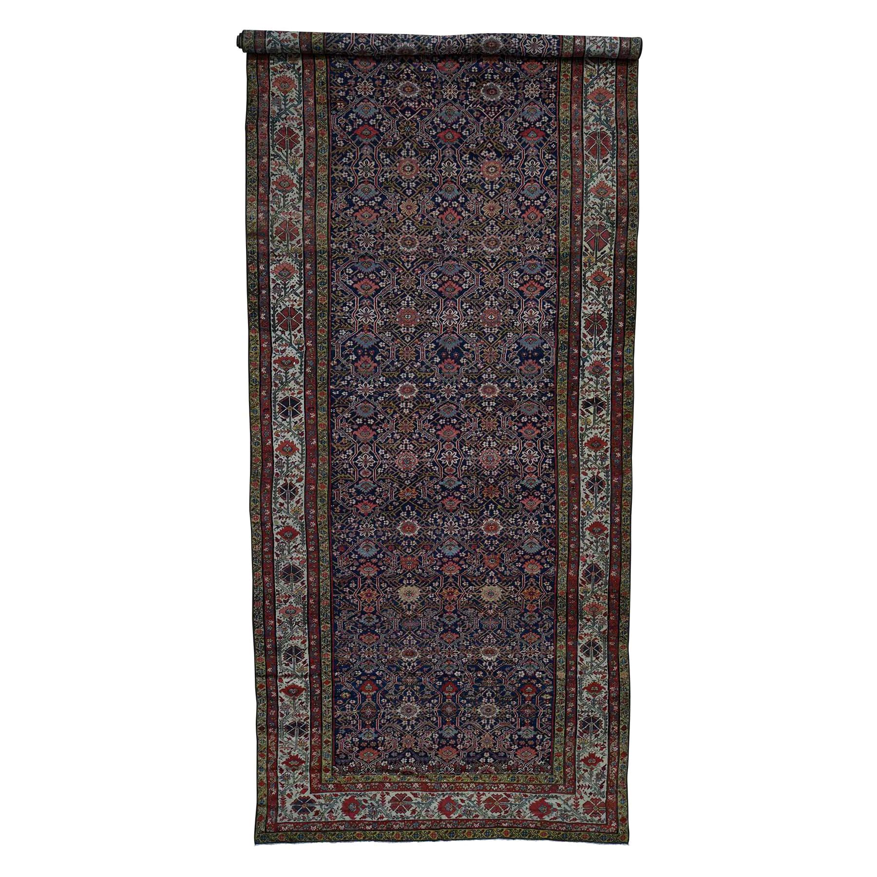 Hand knotted Antique Persian Fereghan Sarouk Gallery Size Oriental Rug For Sale