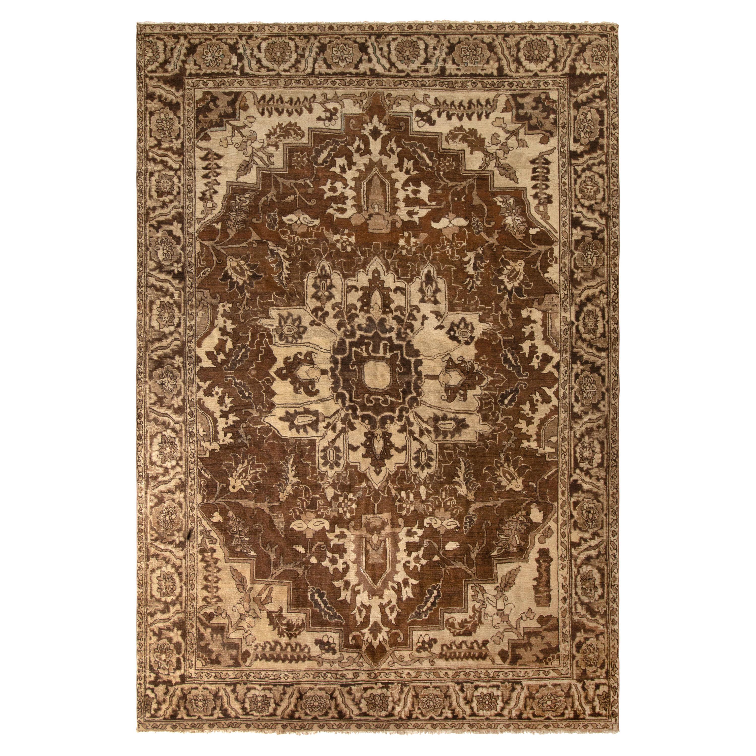 Hand-Knotted Antique Persian Heriz Rug Floral Medallion Pattern by Rug & Kilim For Sale