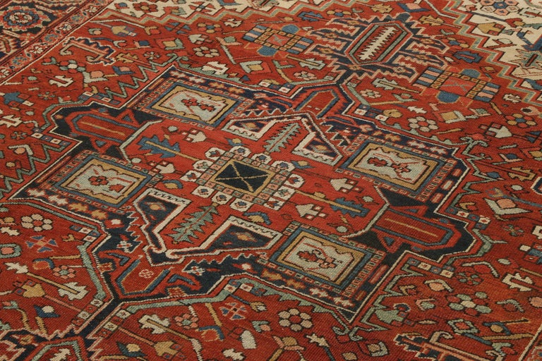 Hand-Knotted Antique Persian Rug in Red, Beige Medallion Pattern by Rug ...