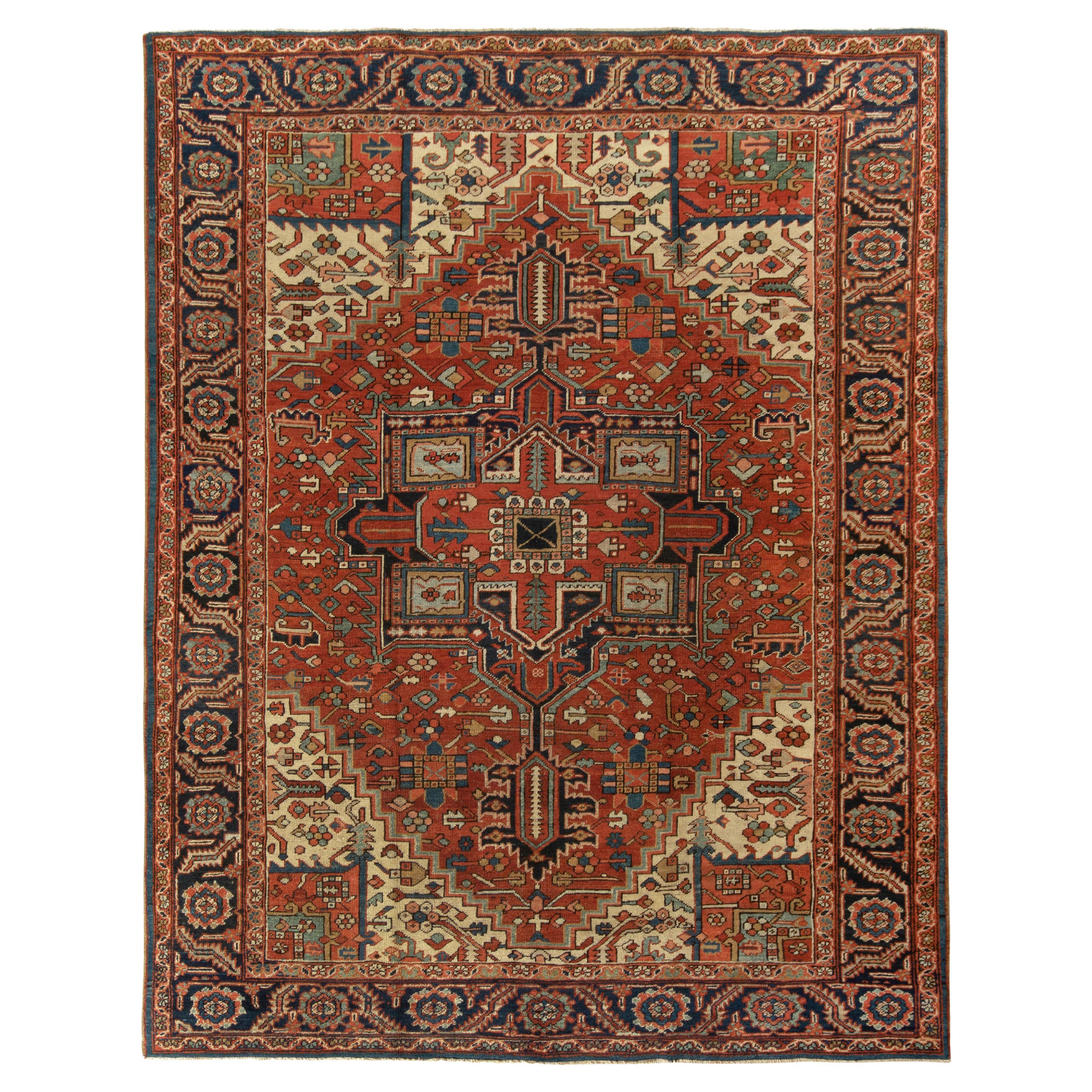 Hand-Knotted Antique Persian Rug in Red, Beige Medallion Pattern by Rug & Kilim For Sale