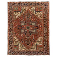 Handgeknüpfter antiker persischer Teppich in Rot, Beige mit Medaillonmuster von Teppich & Kelim