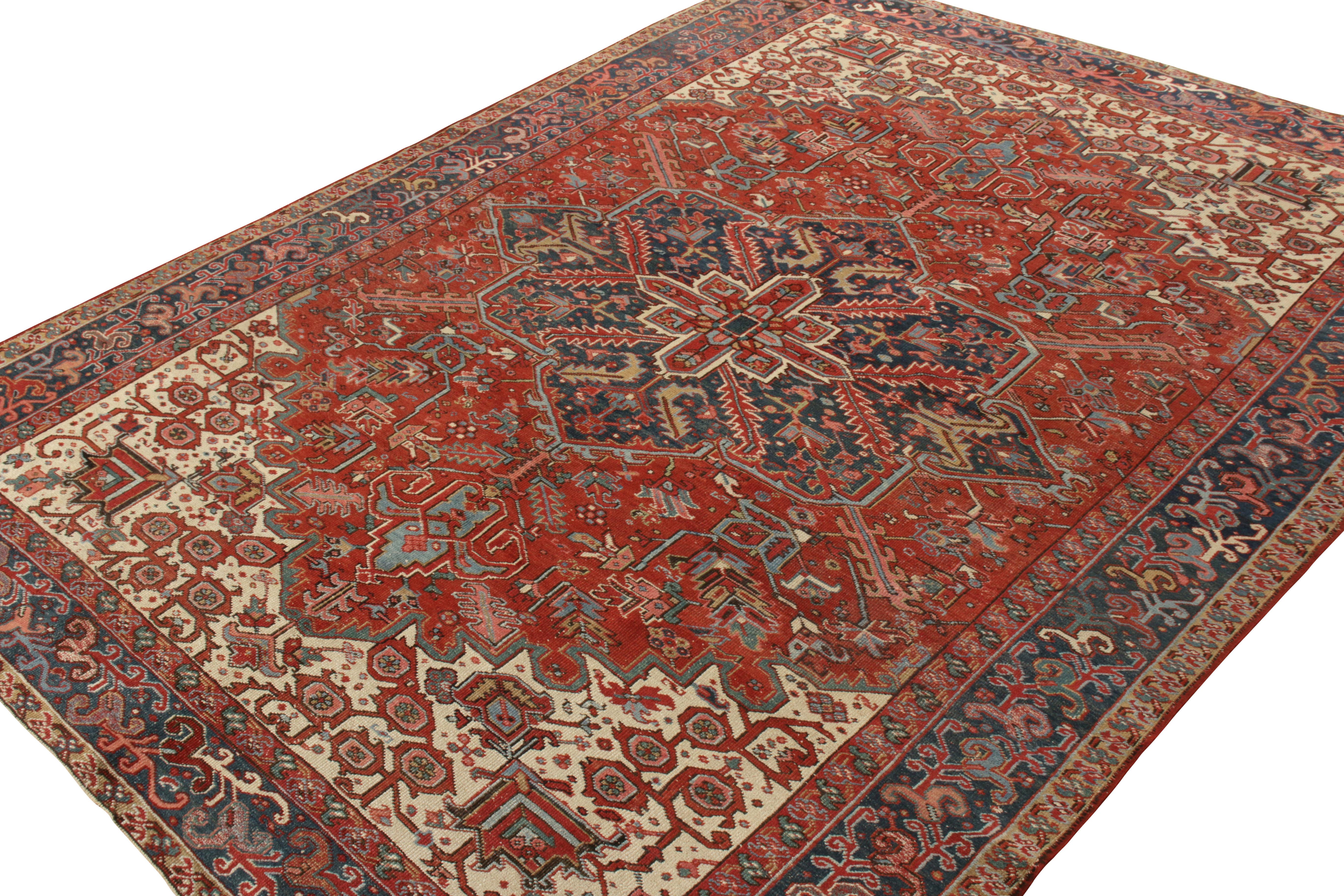 Hand-Knotted Antique Persian Rug Red White Blue Medallion Pattern by Rug & Kilim In Good Condition For Sale In Long Island City, NY