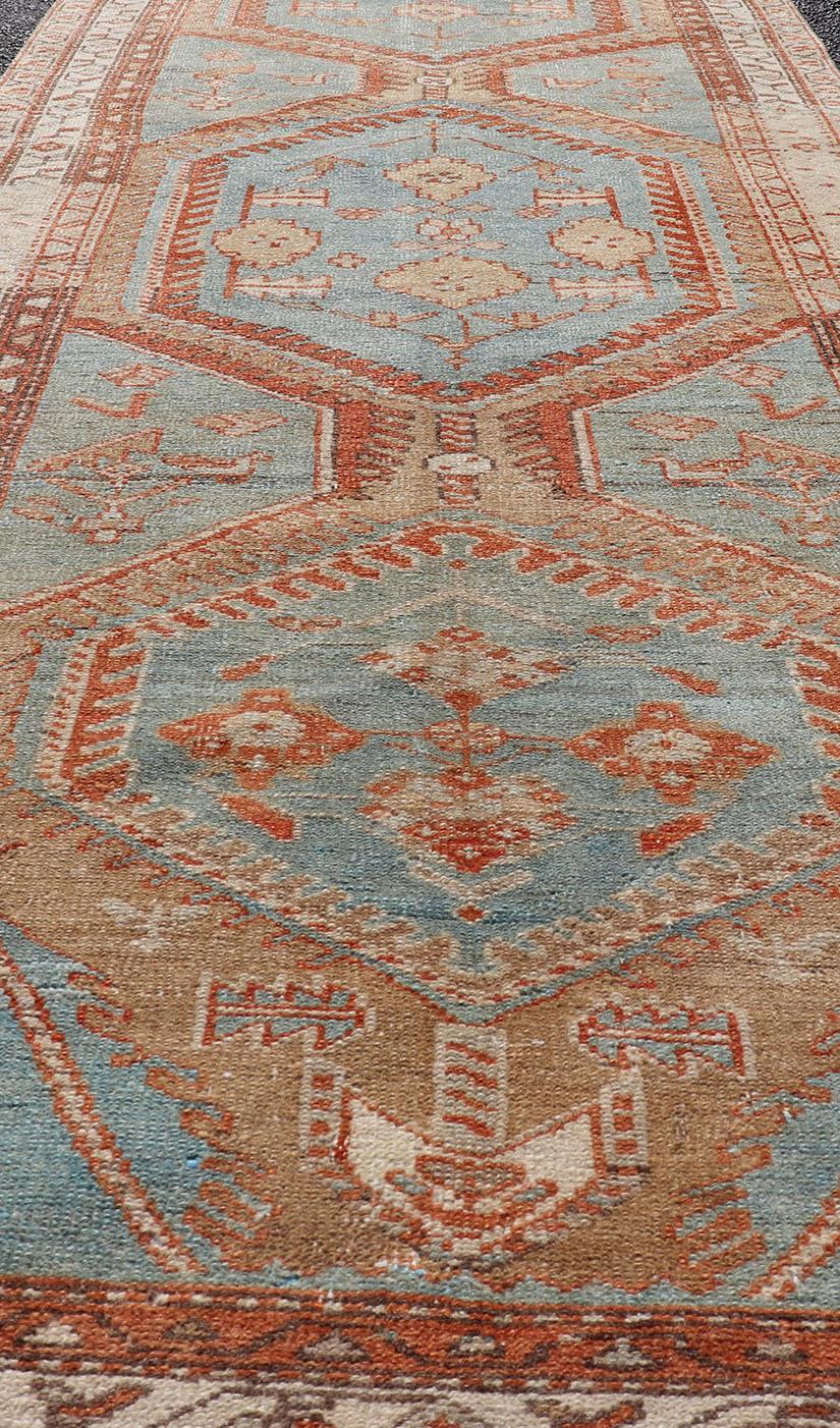 Hand-Knotted Antique Persian Karajeh Runner with Sub-Geometric Tribal Medallions For Sale 4