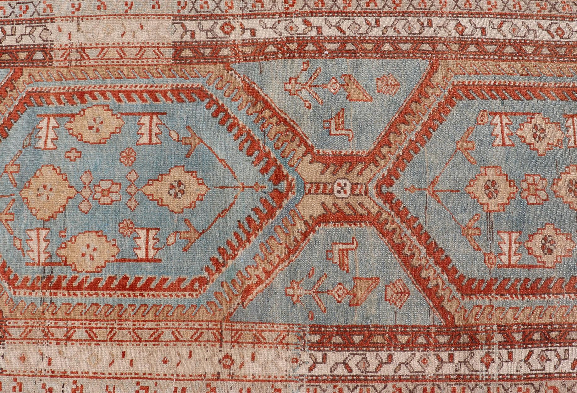 Hand-Knotted Antique Persian Karajeh Runner with Sub-Geometric Tribal Medallions In Good Condition For Sale In Atlanta, GA