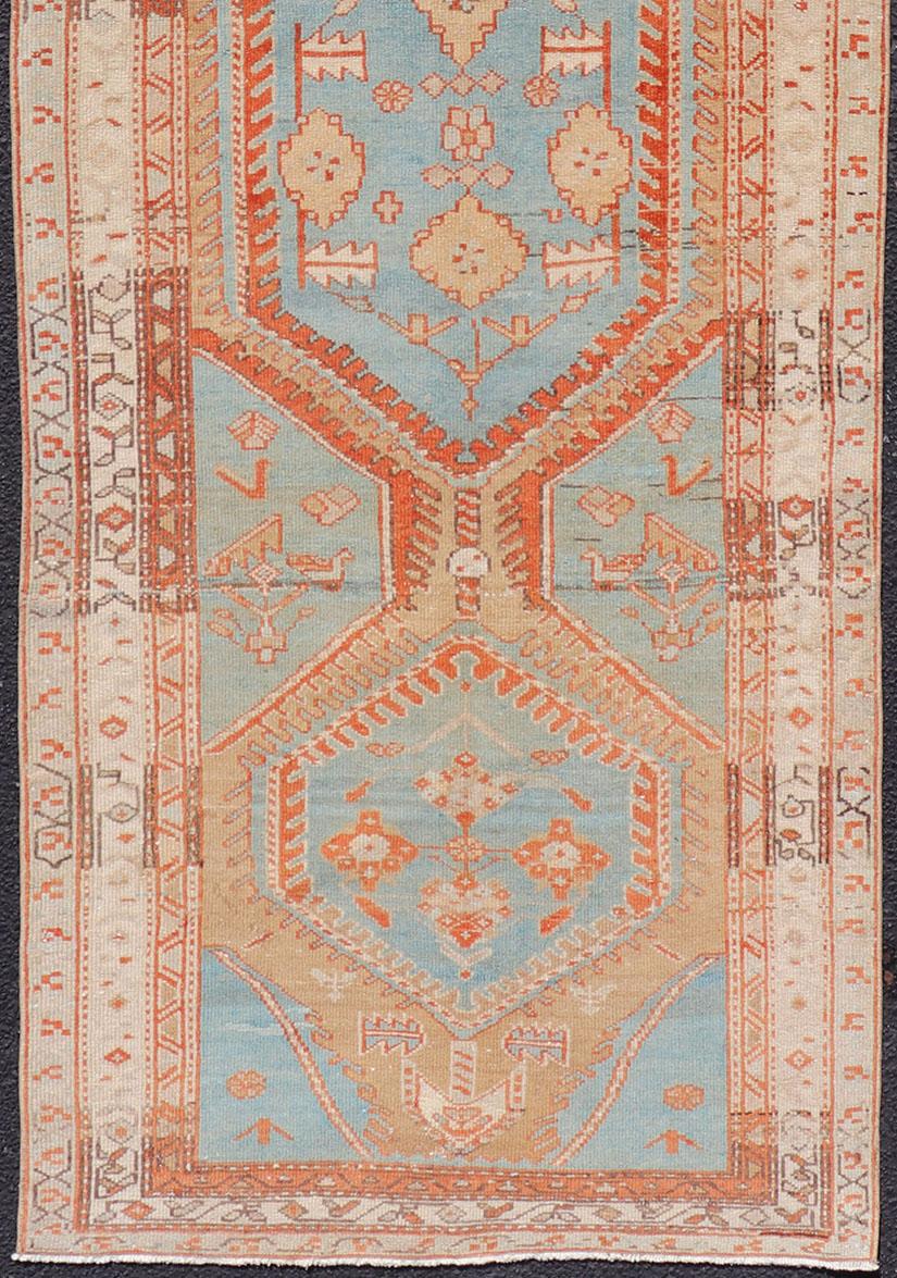 Hand-Knotted Antique Persian Karajeh Runner with Sub-Geometric Tribal Medallions For Sale 1