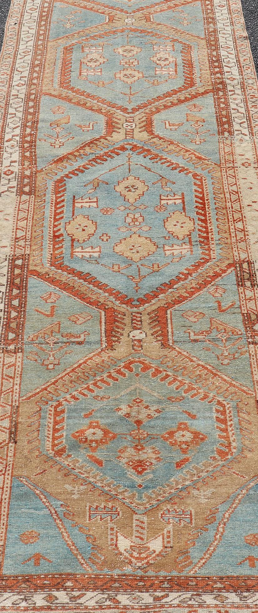 Hand-Knotted Antique Persian Karajeh Runner with Sub-Geometric Tribal Medallions For Sale 2