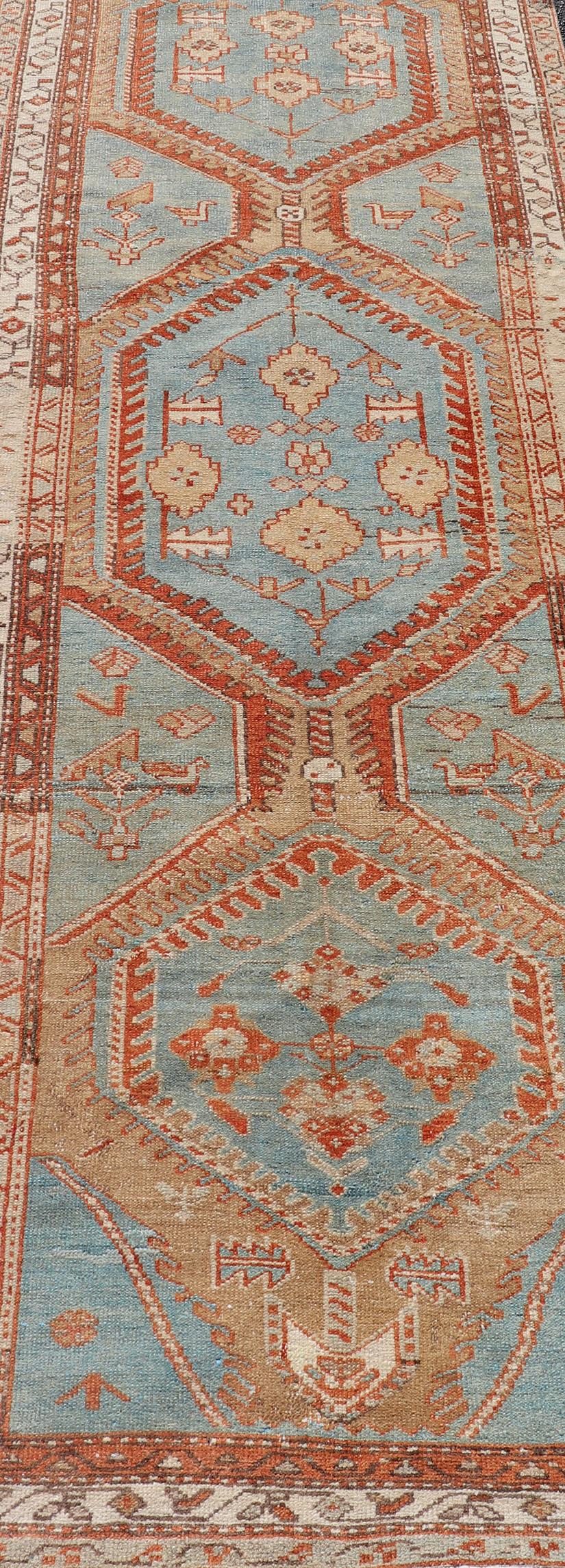 Hand-Knotted Antique Persian Karajeh Runner with Sub-Geometric Tribal Medallions For Sale 3