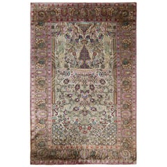 Hand-Knotted Antique Persian Kashan Rug in Green Floral Pattern by Rug & Kilim