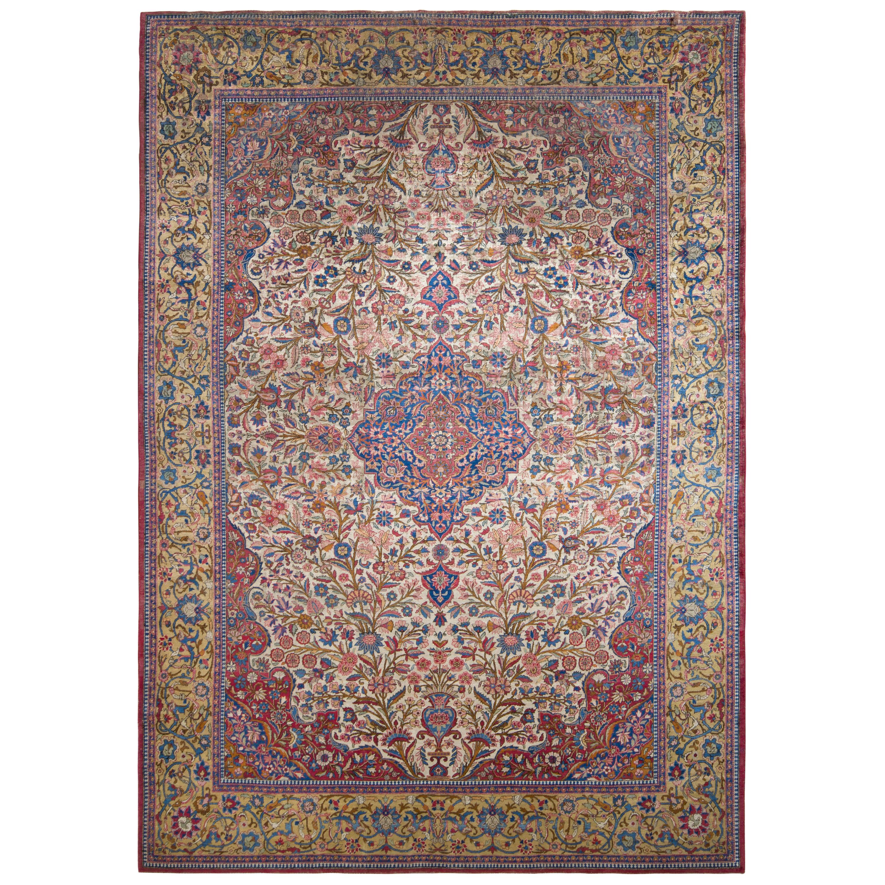 Handgeknüpfter antiker persischer Kashan-Teppich mit geblümtem Medaillonmuster von Teppich & Kelim