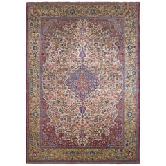 Hand-Knotted Antique Persian Kashan Rug Floral Medallion Pattern by Rug & Kilim