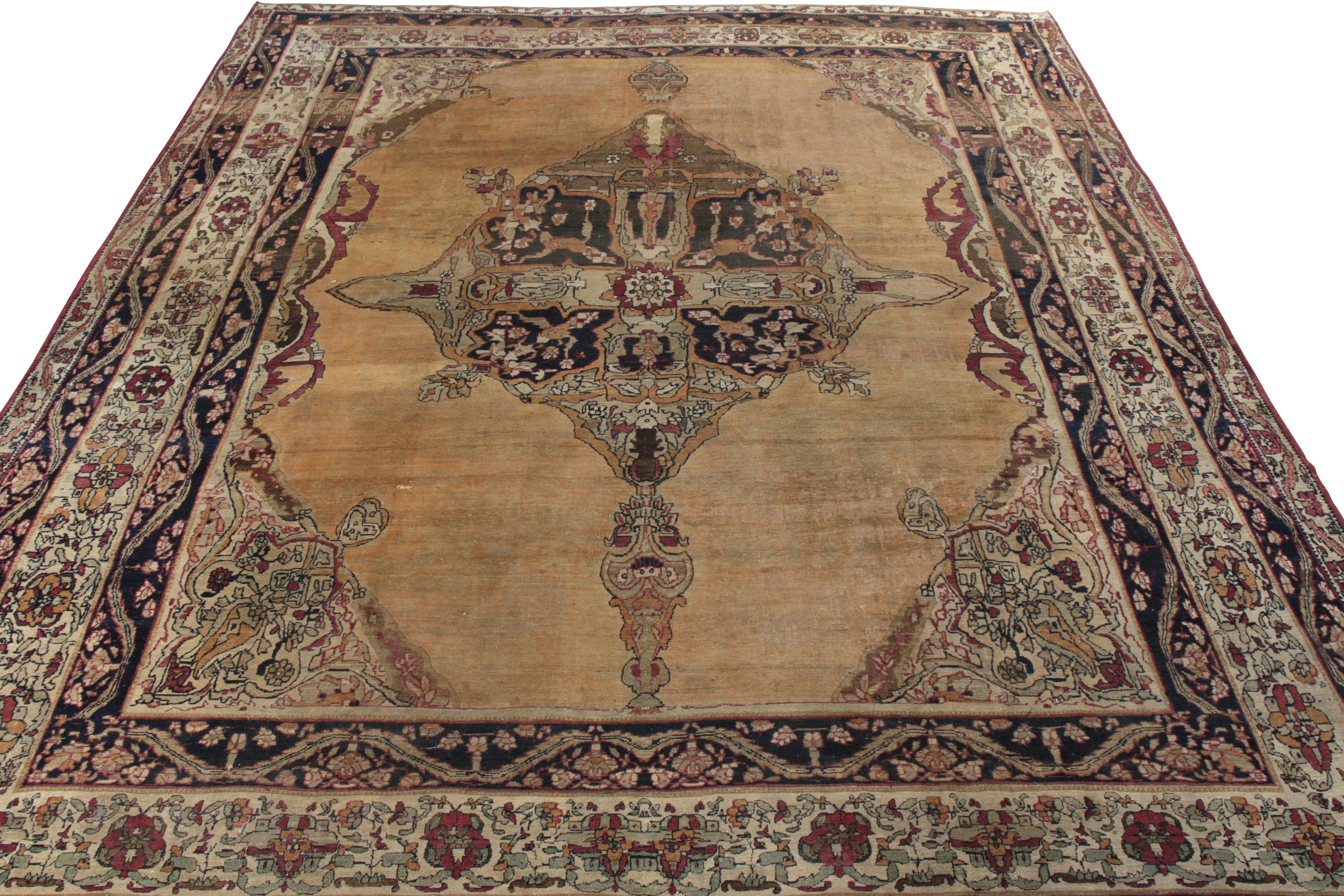 Kirman Hand-Knotted Antique Persian Rug in Beige-Brown Medallion Pattern For Sale