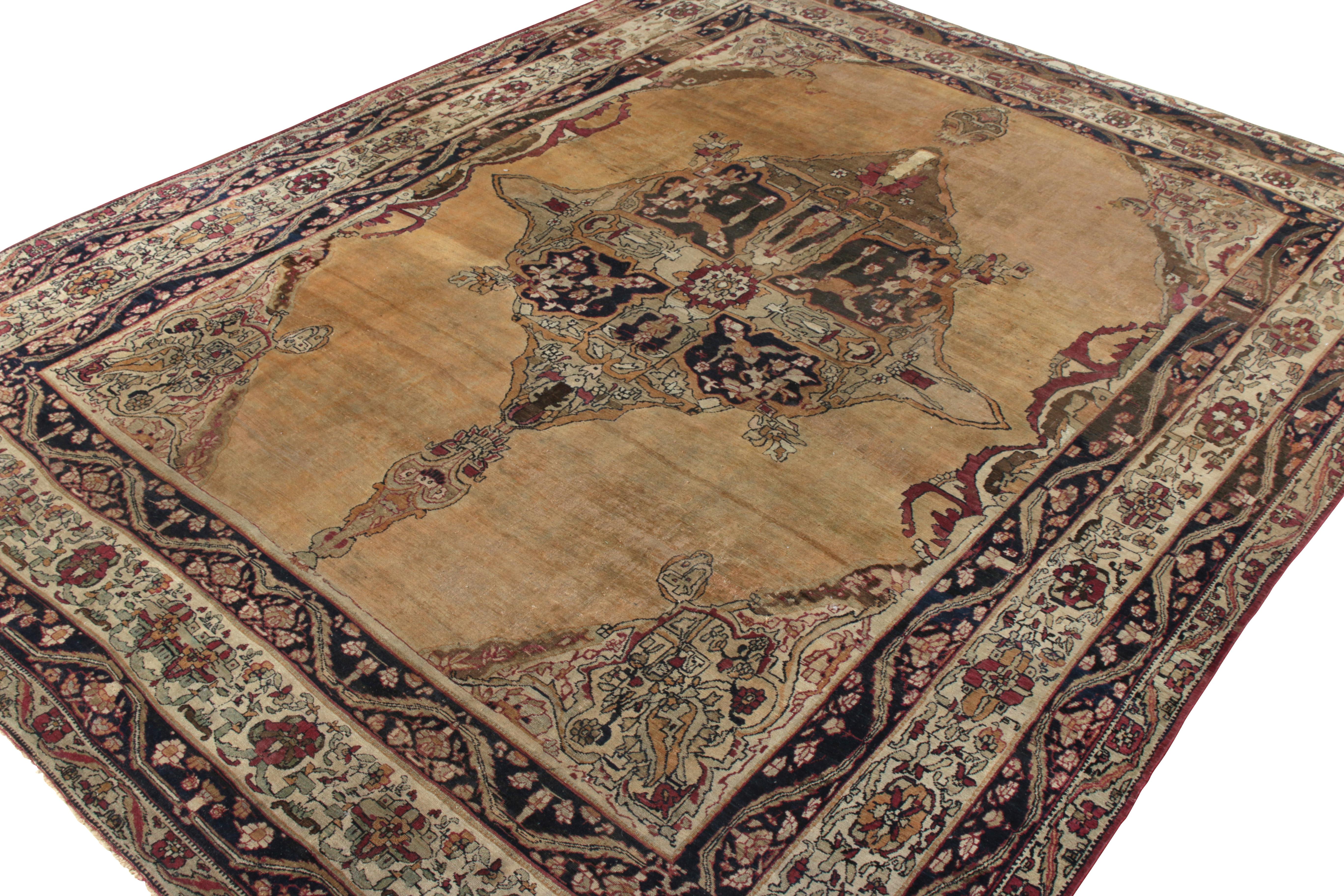 Hand-knotted in wool, this 10x13 rug, originating from Persia, circa 1870-1880, is a very special antique Persian Kerman Lavar piece with geometric Patterns. 
 
On the Design: 

This is a rare masterpiece from one of the most celebrated Persian rug