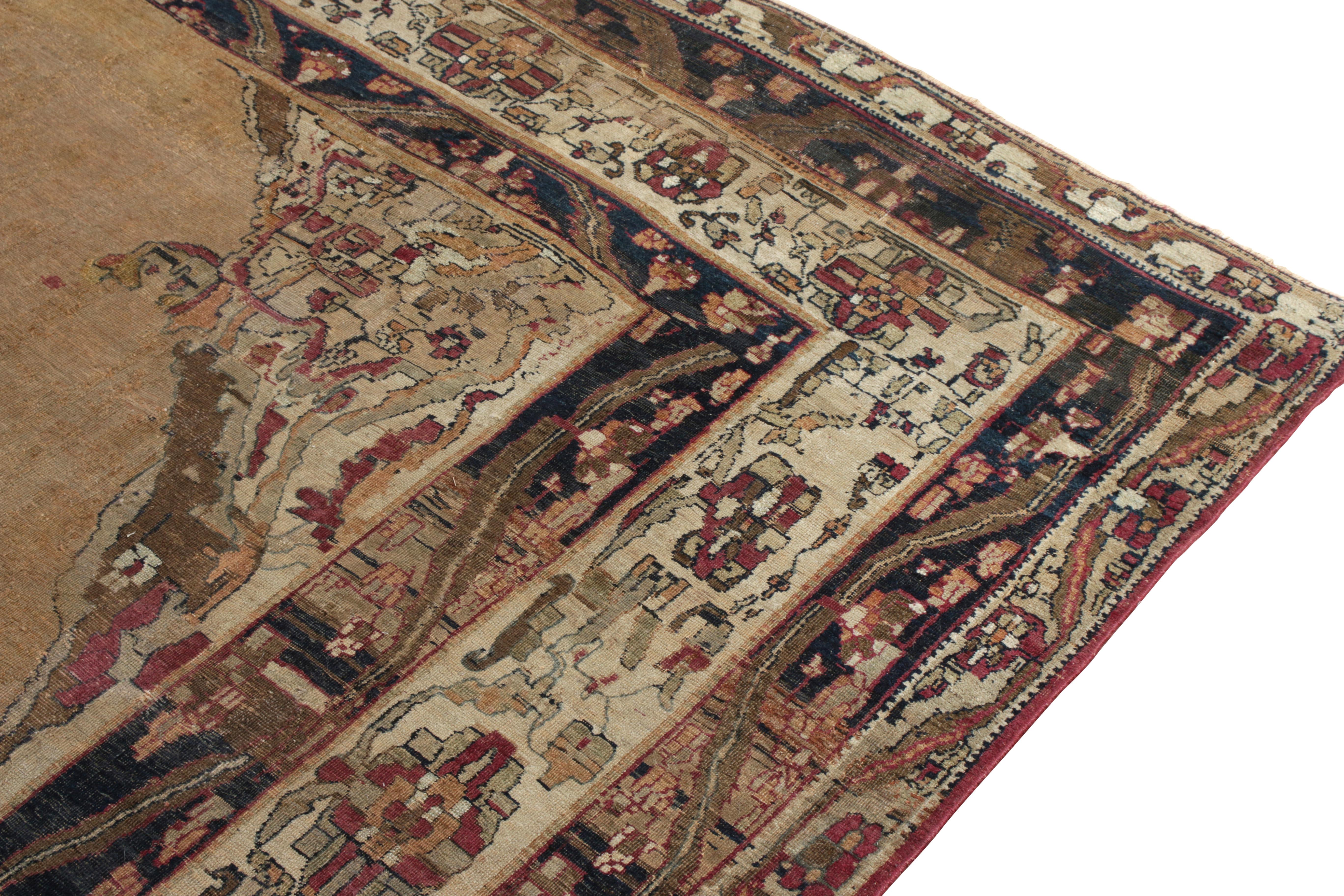 Hand-Knotted Antique Persian Rug in Beige-Brown Medallion Pattern In Good Condition For Sale In Long Island City, NY
