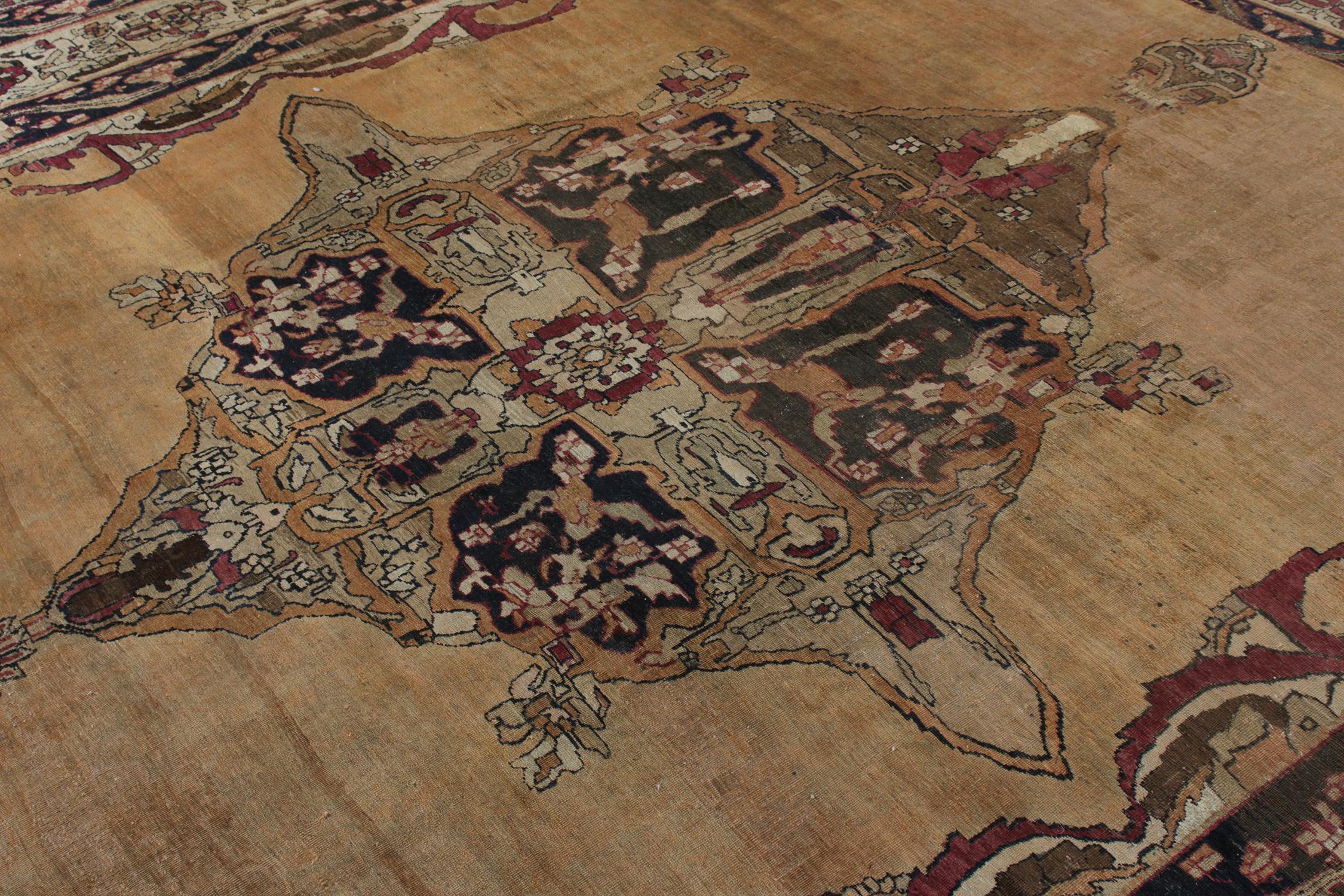 Late 19th Century Hand-Knotted Antique Persian Rug in Beige-Brown Medallion Pattern For Sale