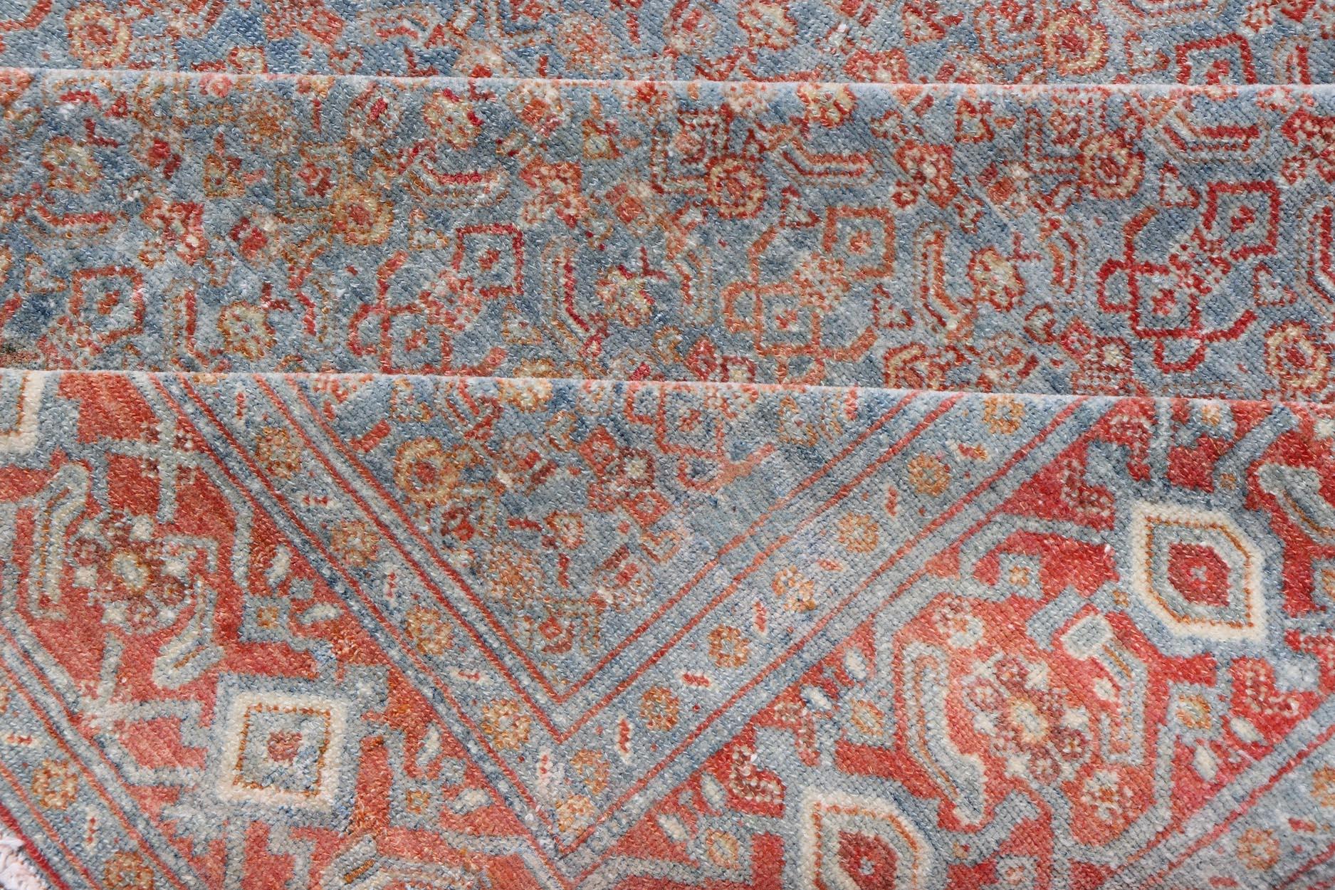 Hand-Knotted Antique Persian Long Gallery Senneh in Wool with All-Over Design For Sale 8