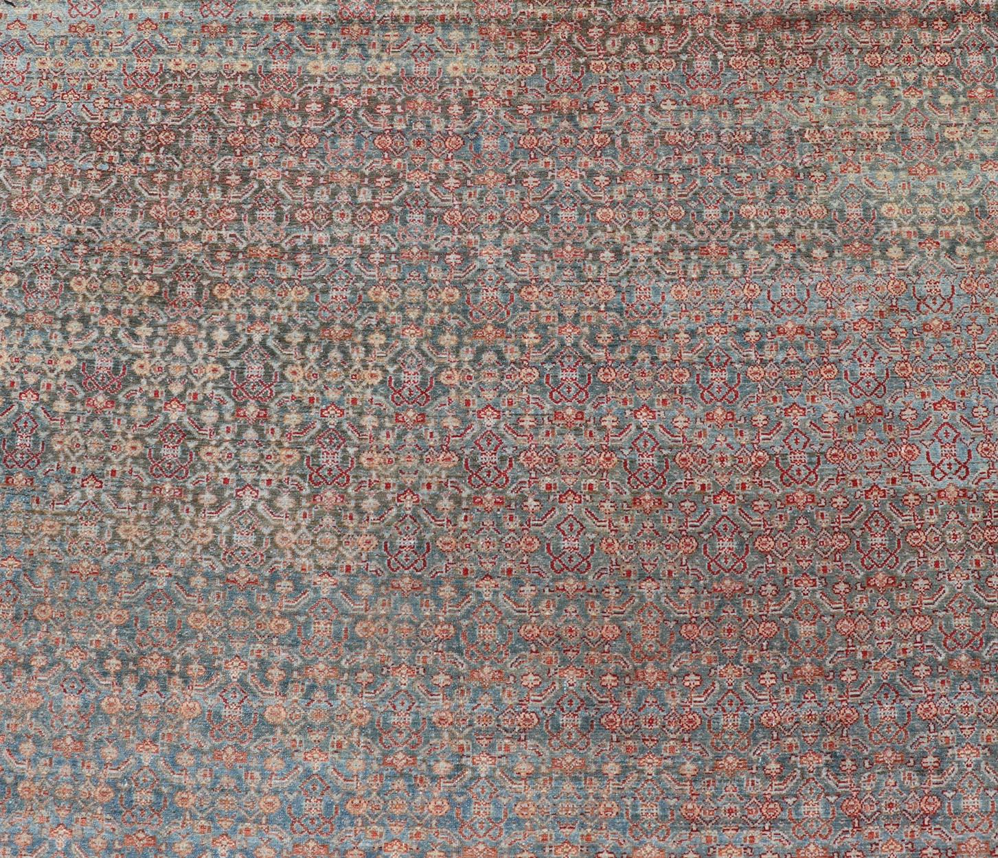 20th Century Hand-Knotted Antique Persian Long Gallery Senneh in Wool with All-Over Design For Sale