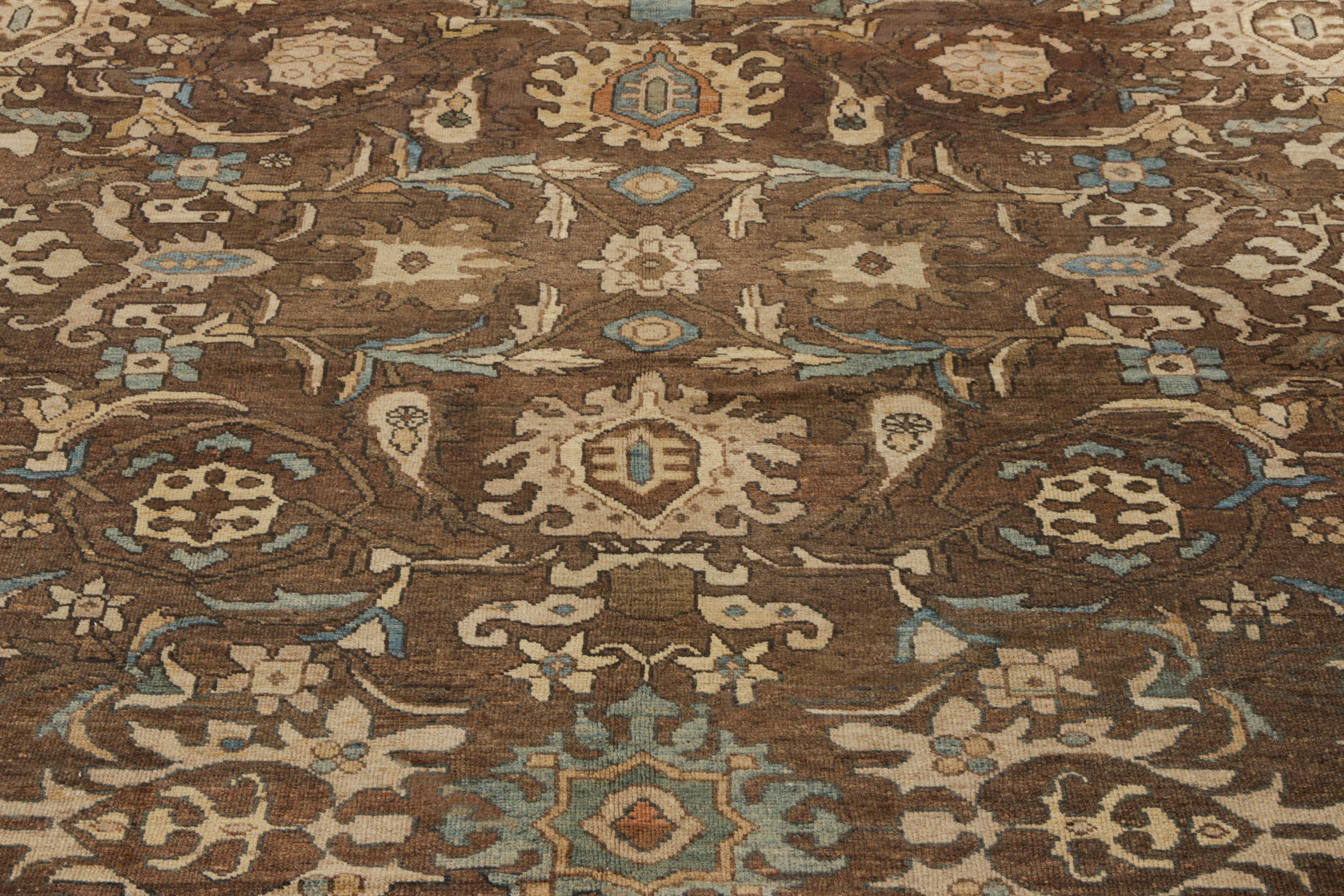 Hand-Knotted Antique Persian Rug, Beige-Brown Blue Floral Pattern by Rug & Kilim In Good Condition For Sale In Long Island City, NY
