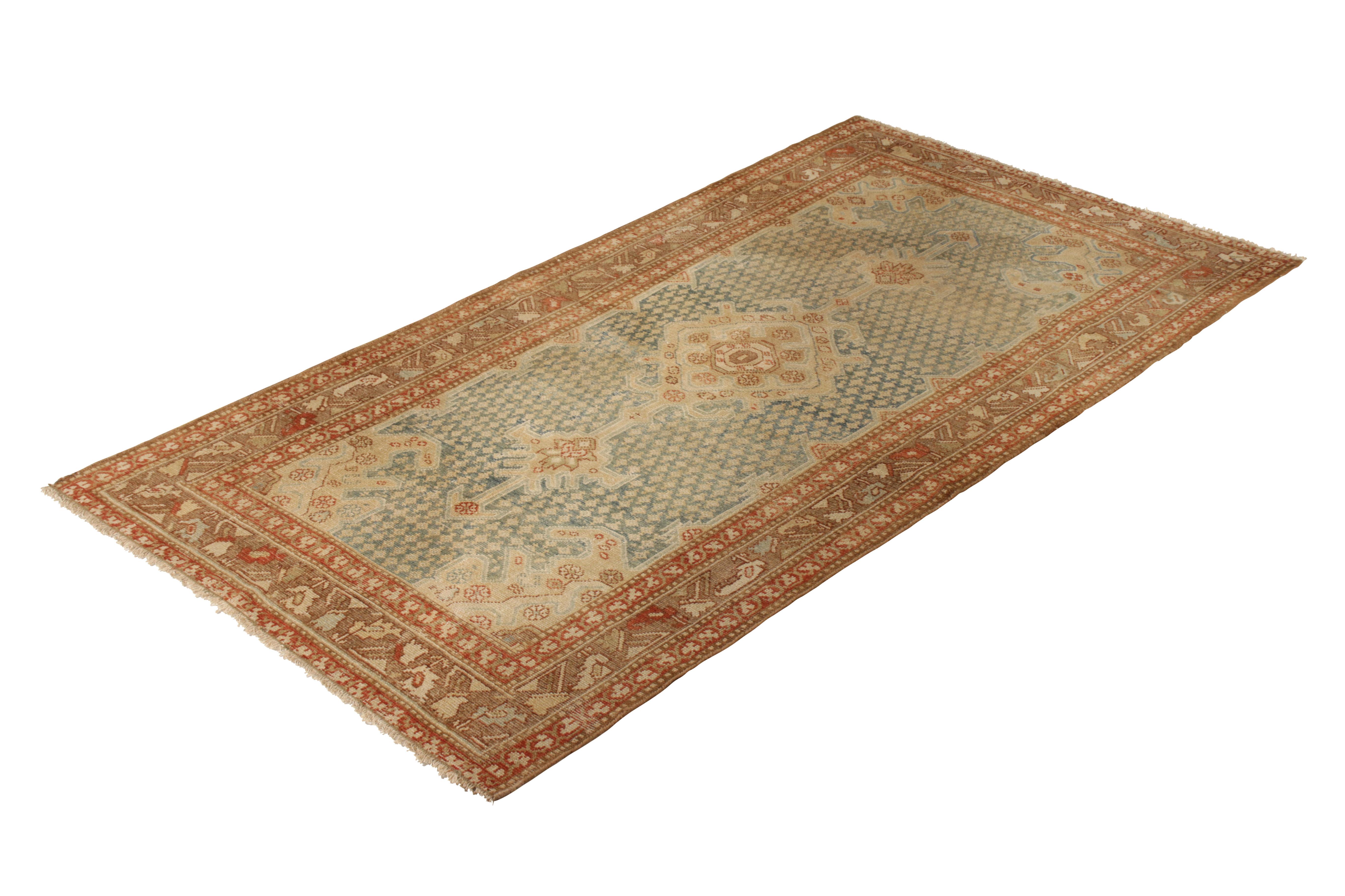 Other Antique Persian Malayer Rug in Blue & Beige Brown Medallion Style by Rug & Kilim For Sale