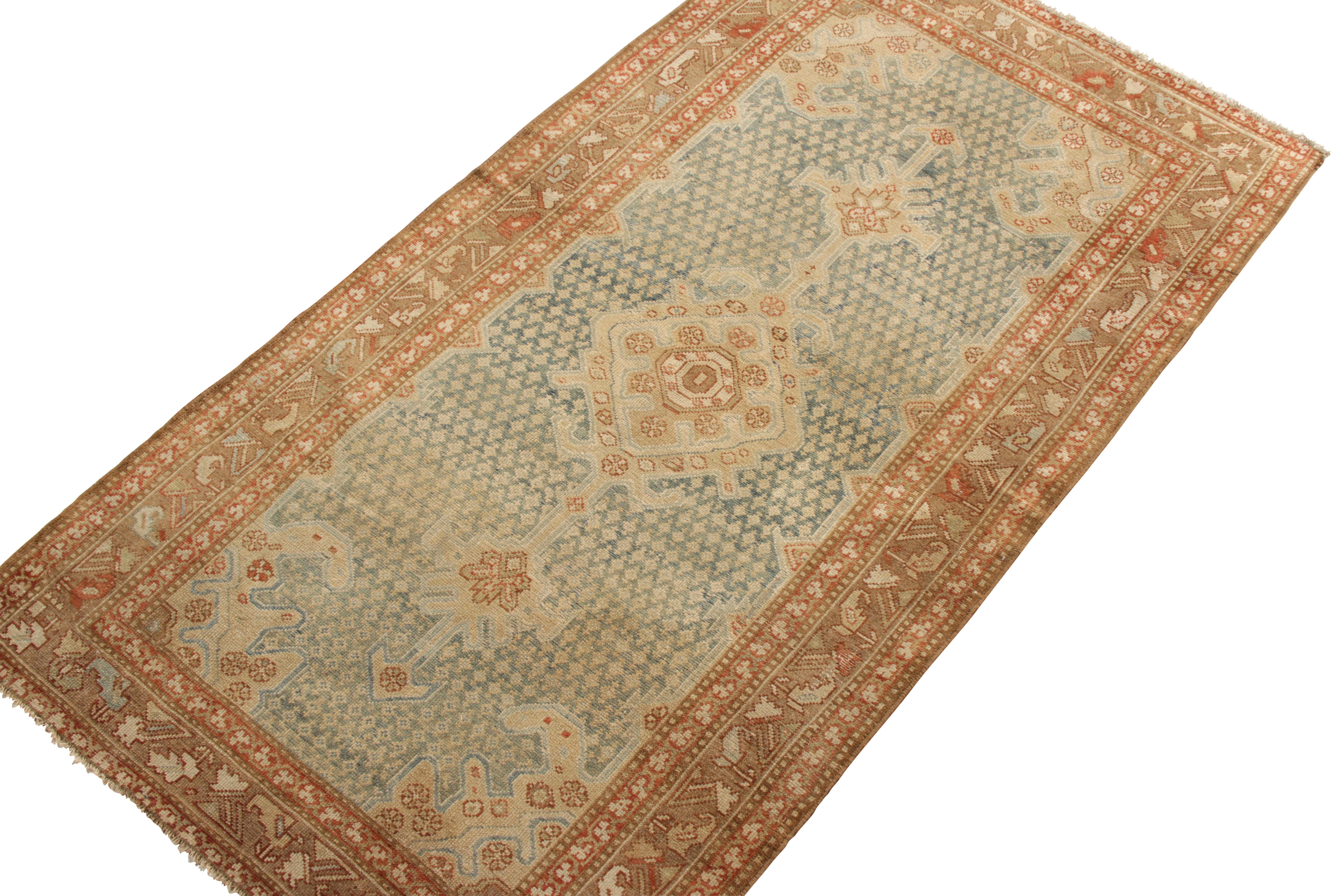 Hand-Knotted Antique Persian Malayer Rug in Blue & Beige Brown Medallion Style by Rug & Kilim For Sale