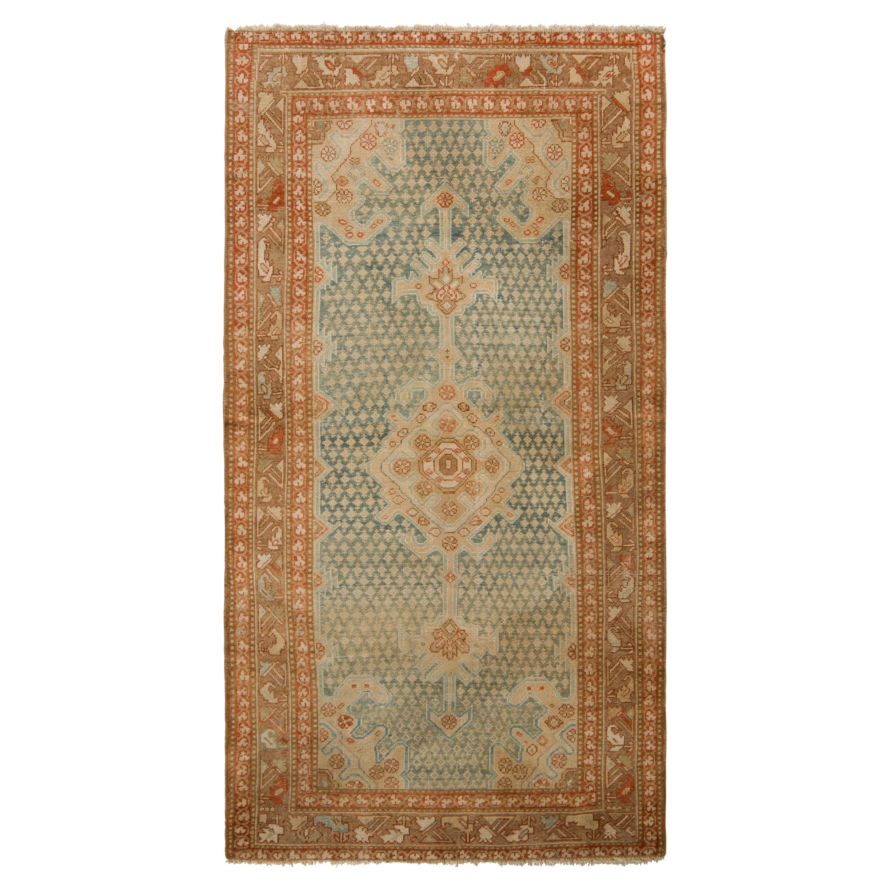 Antique Persian Malayer Rug in Blue & Beige Brown Medallion Style by Rug & Kilim For Sale