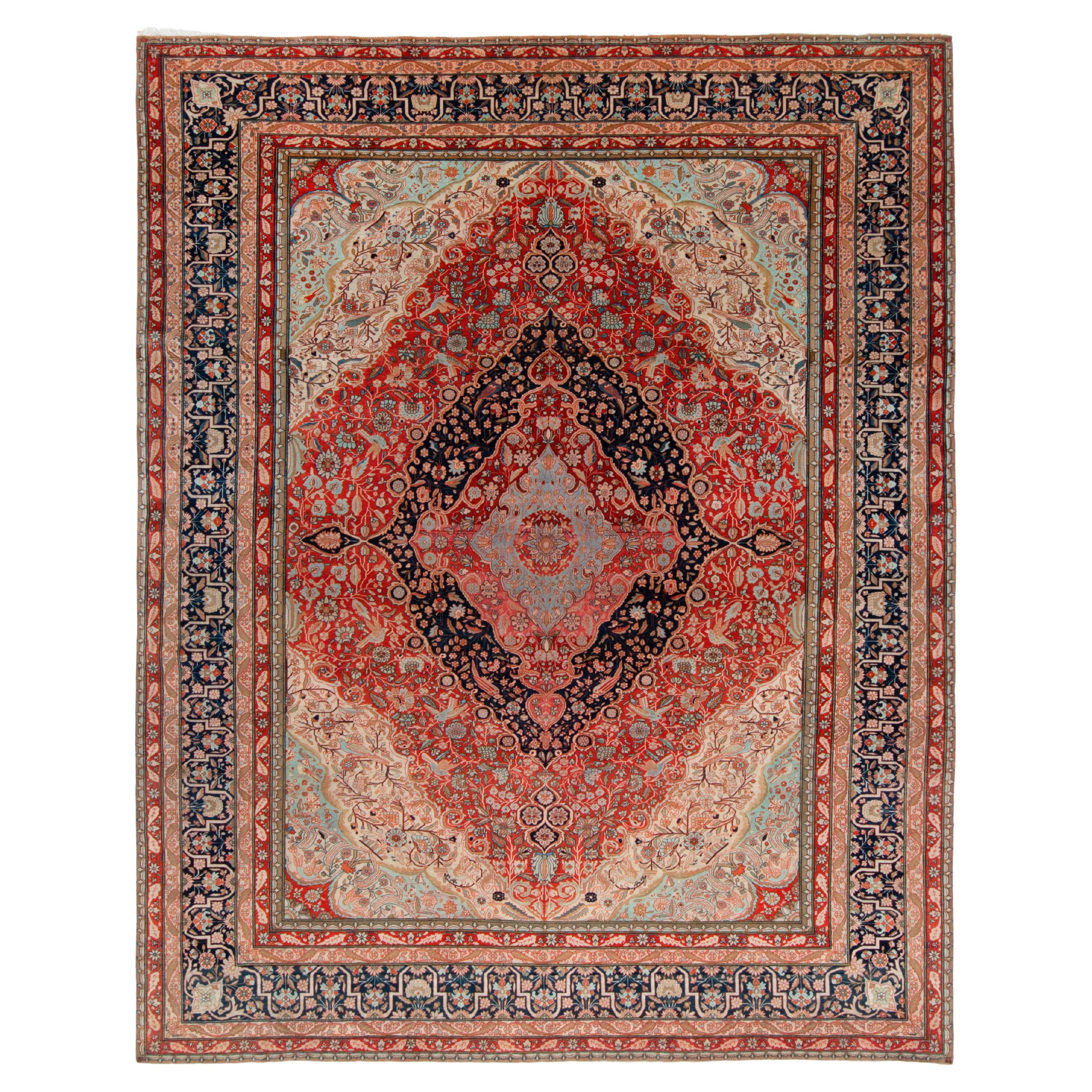 Handgeknüpfter antiker persischer Mohtashem-Teppich, blaues Blumenmuster von Teppich & Kelim