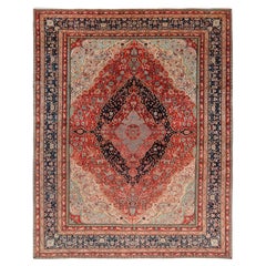 Tapis persan Mohtashem ancien noué à la main, motif floral bleu, par Rug & Kilim