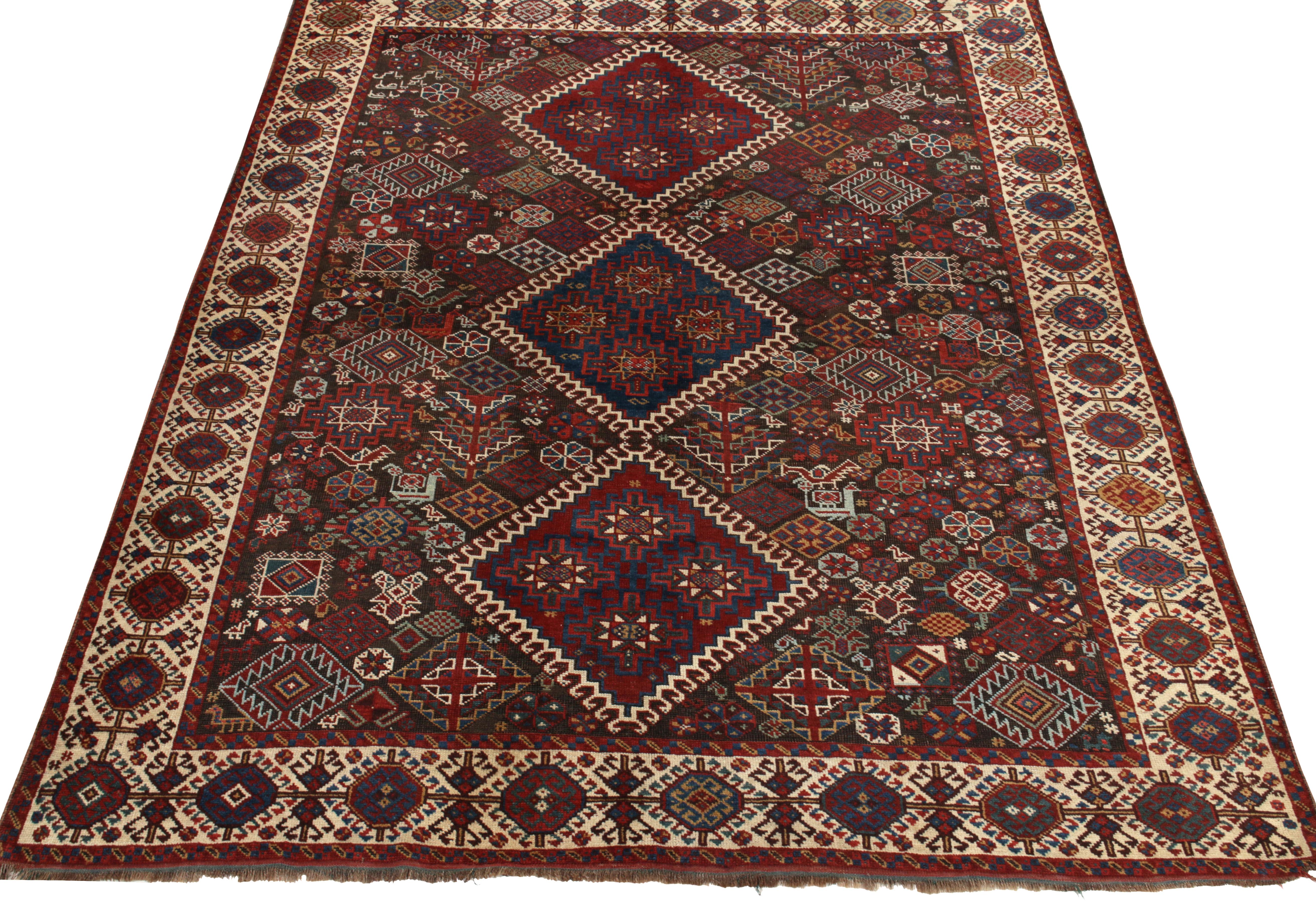 Hand-knotted in smooth, suede-like wool, an antique Qashqai rug originating circa 1920-1930, joining Rug & Kilim’s coveted Antique & Vintage collection. Celebrating fine aesthetics of a reputed Iranian workshop, the 6x8 collectible features diamond