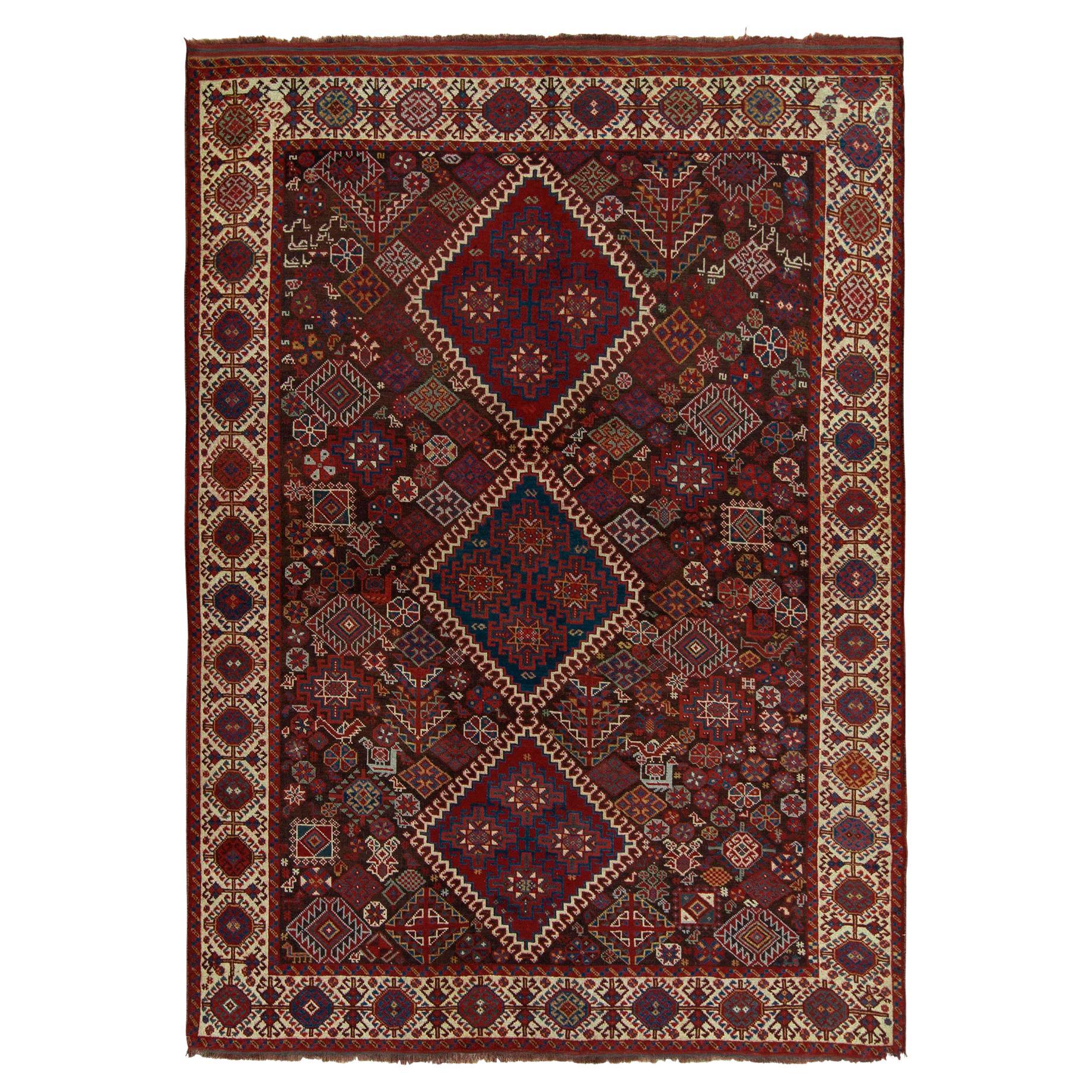 Antique Persian Qashqai rug in Red, Black, Blue Geometric Pattern by Rug & Kilim For Sale