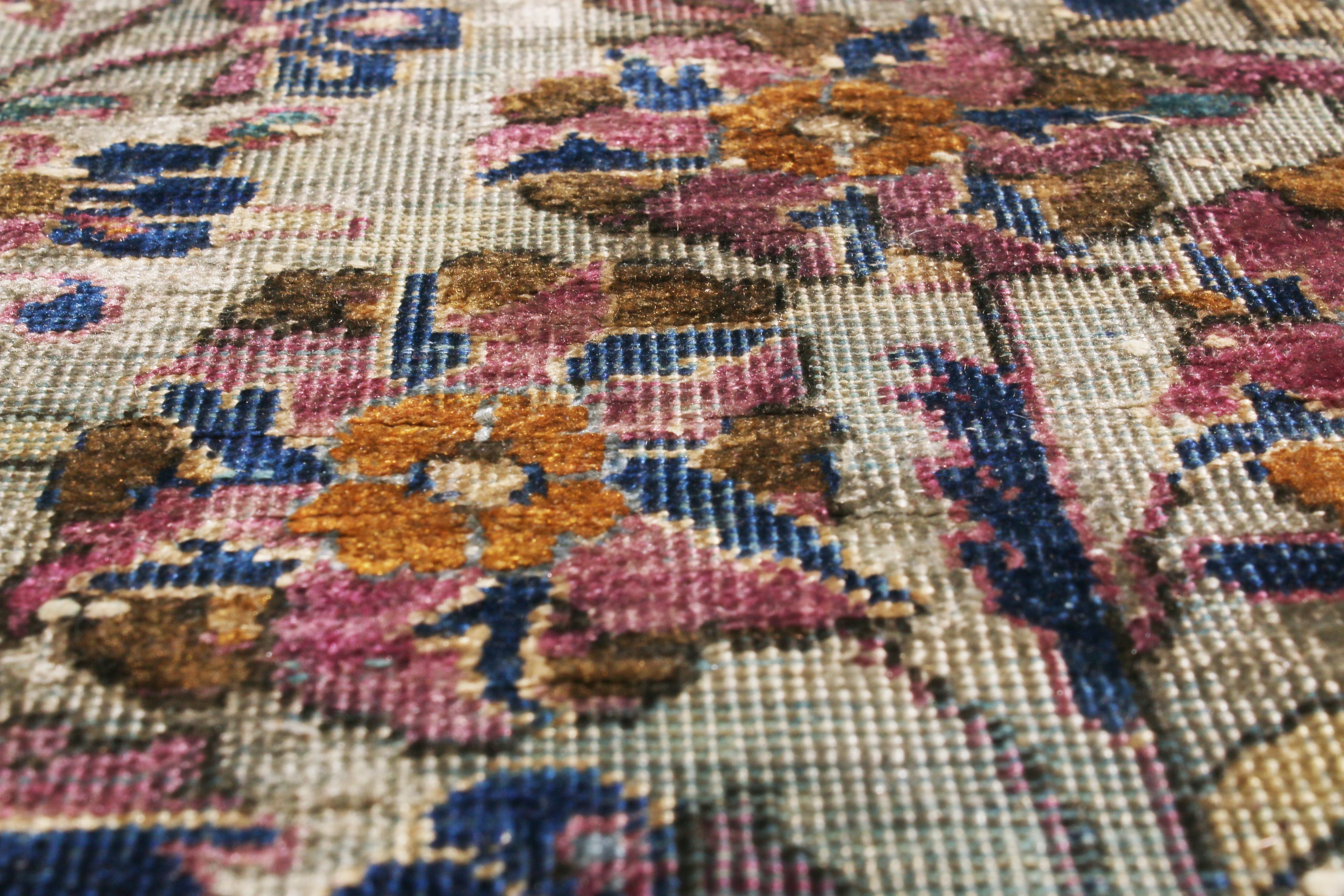 Early 20th Century Hand-Knotted Antique Persian Rug in Beige-Brown Floral Pattern by Rug & Kilim For Sale