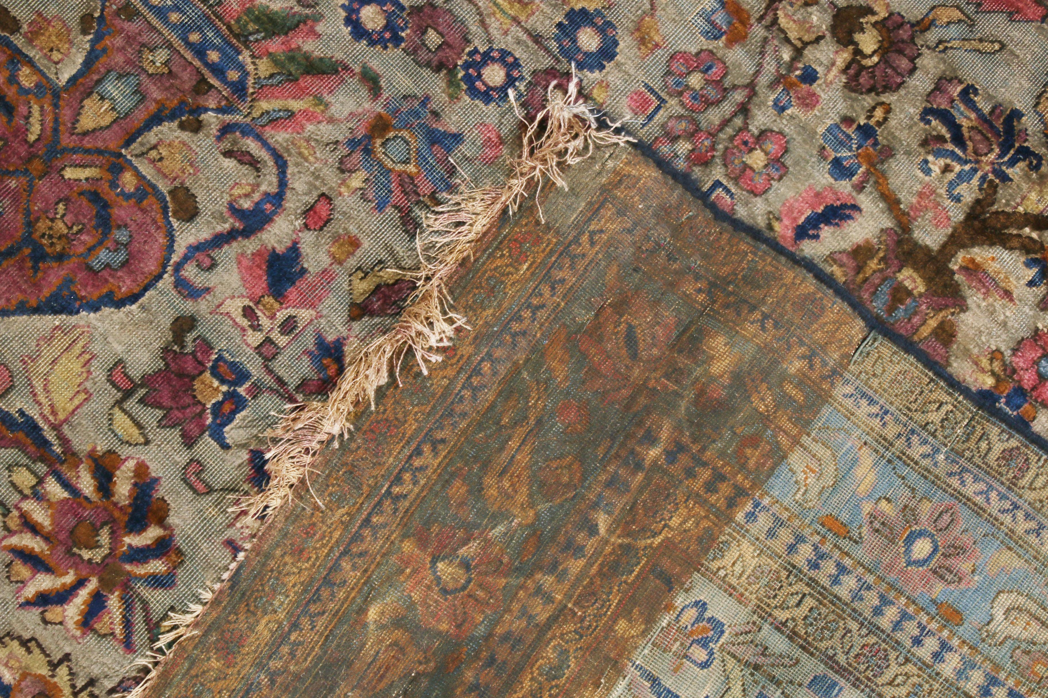 Silk Hand-Knotted Antique Persian Rug in Beige-Brown Floral Pattern by Rug & Kilim For Sale