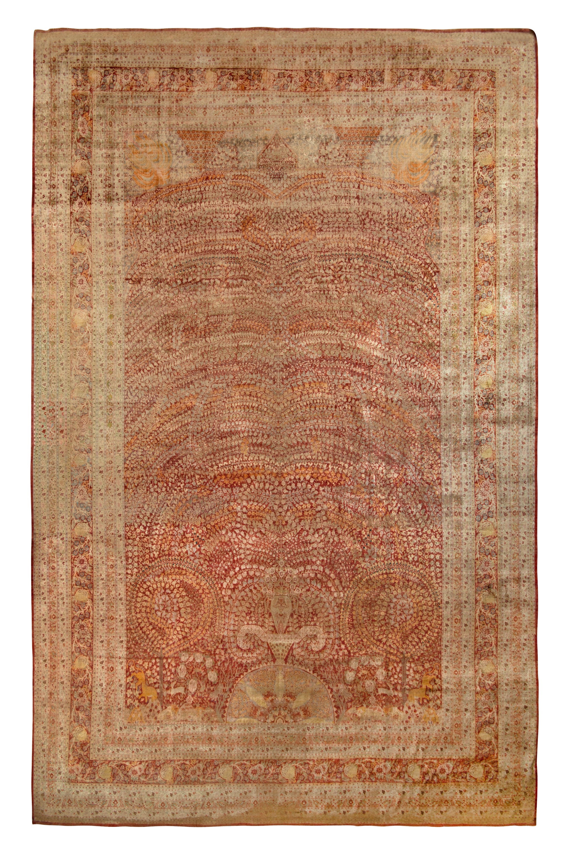Handgeknüpfter antiker persischer Teppich in Rot und Beige mit Blumenmuster von Teppich & Kelim
