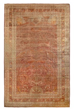 Handgeknüpfter antiker persischer Teppich in Rot und Beige mit Blumenmuster von Teppich & Kelim