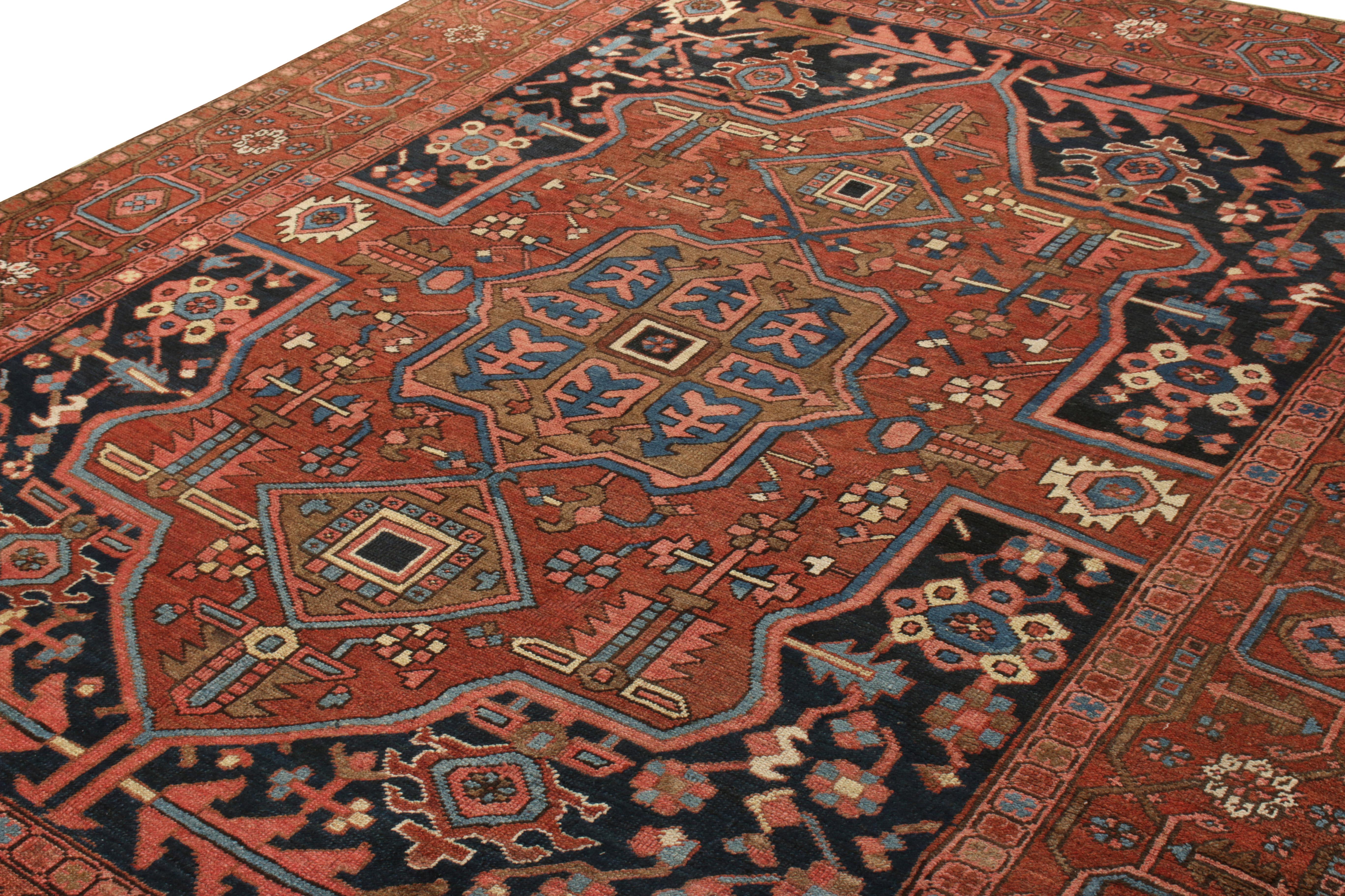 Heriz Serapi Hand-Knotted Antique Persian Rug in Red, Brown, Medallion Pattern by Rug & Kilim