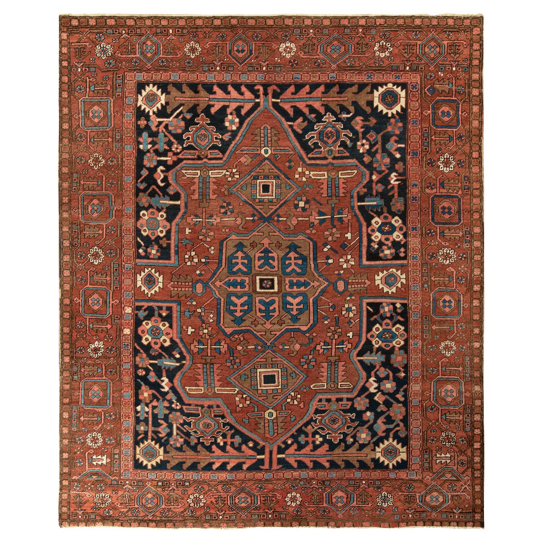 Bright Red Antique Persian Serapi Rug with Central Medallion Design in
