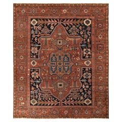 Hand-Knotted Antique Persian Rug in Red, Brown, Medallion Pattern by Rug & Kilim