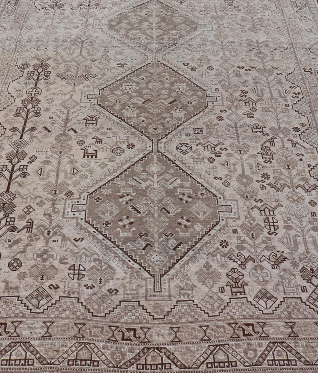 Hand Knotted Antique Persian Shiraz Rug with Tribal Geometric Medallions For Sale 6