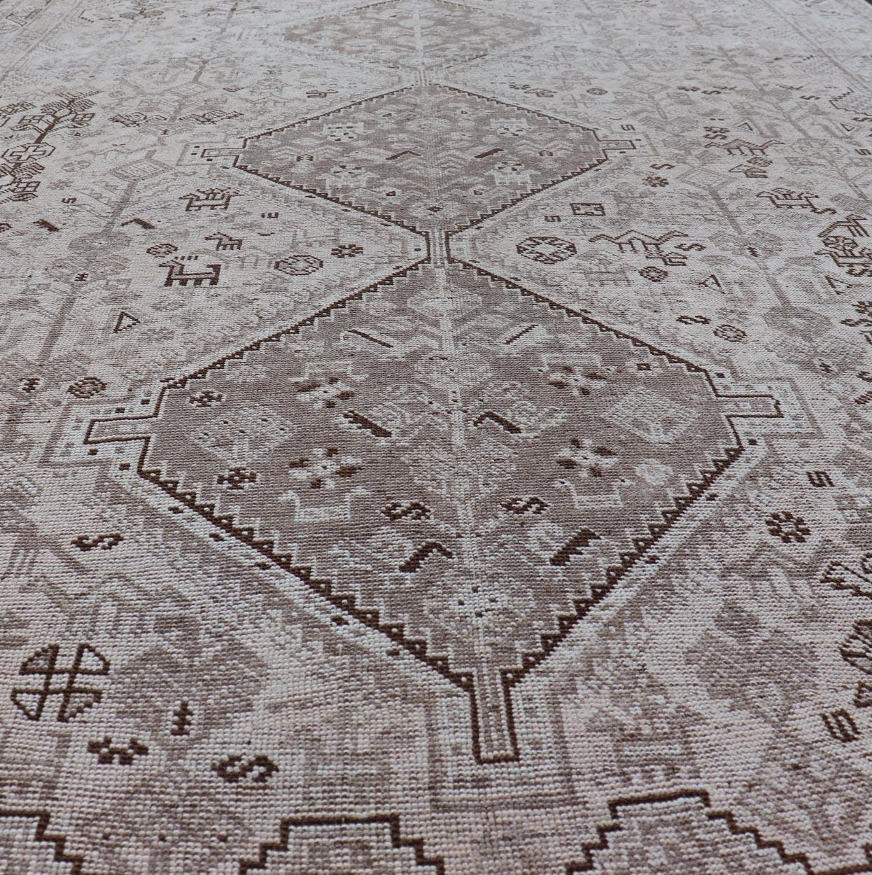 Hand Knotted Antique Persian Shiraz Rug with Tribal Geometric Medallions For Sale 7