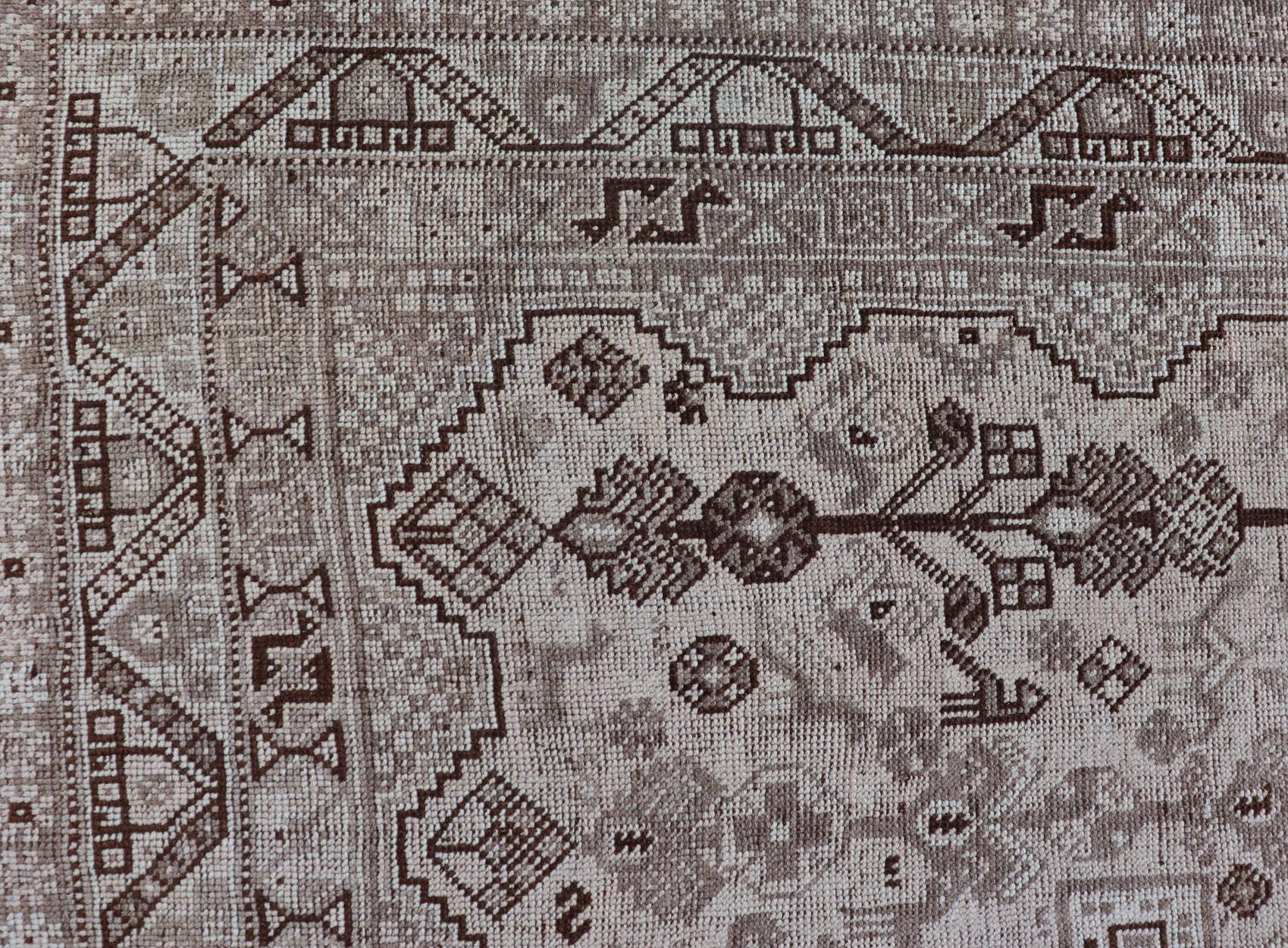 Hand-Knotted Hand Knotted Antique Persian Shiraz Rug with Tribal Geometric Medallions For Sale
