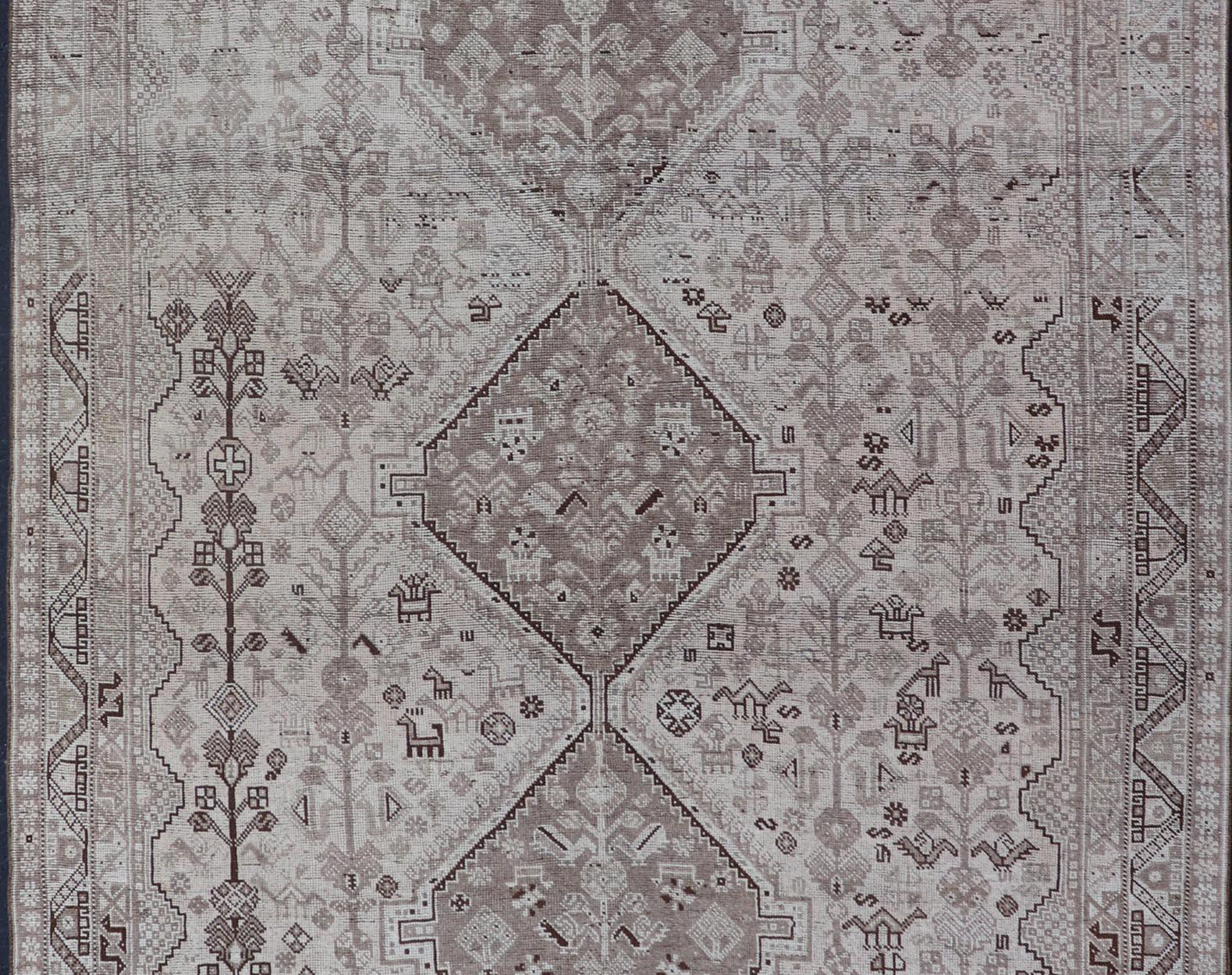 Hand Knotted Antique Persian Shiraz Rug with Tribal Geometric Medallions For Sale 2