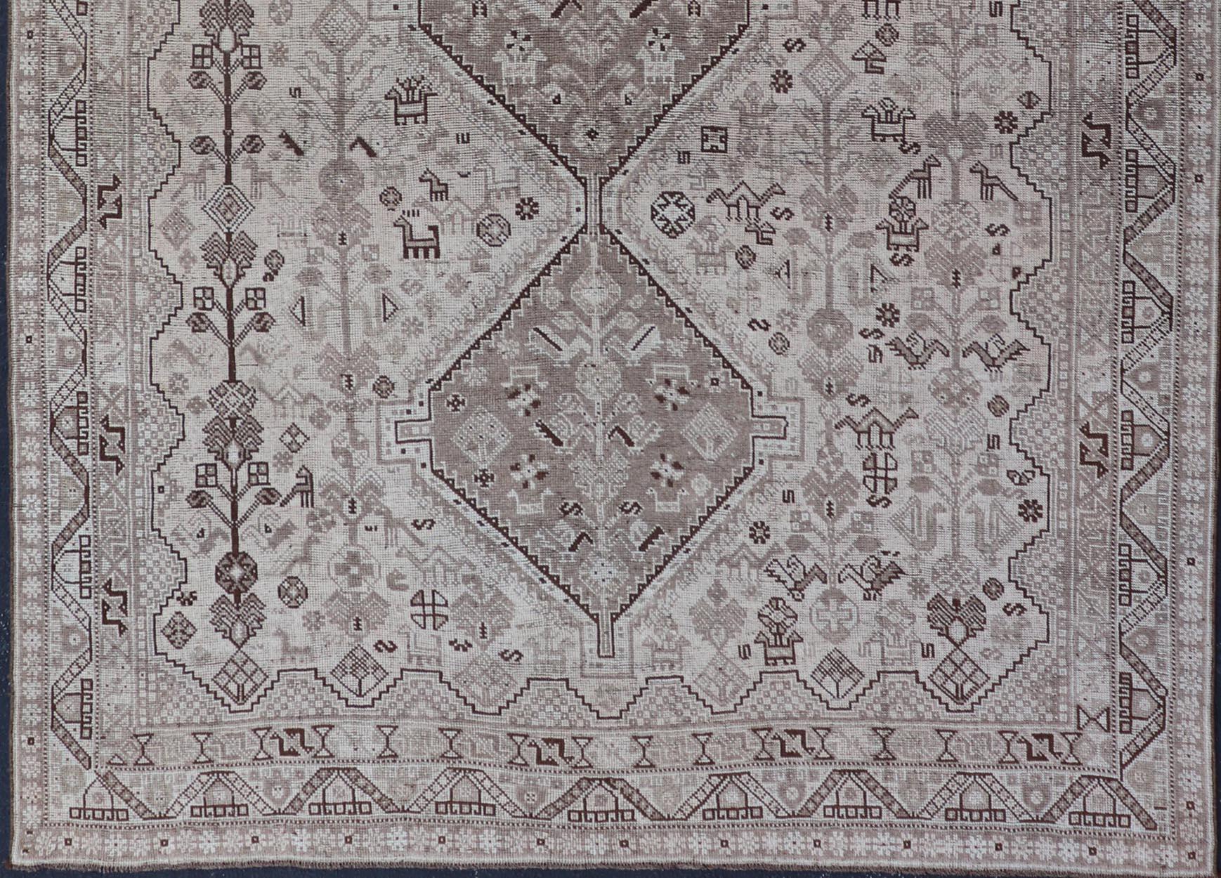 Hand Knotted Antique Persian Shiraz Rug with Tribal Geometric Medallions For Sale 3