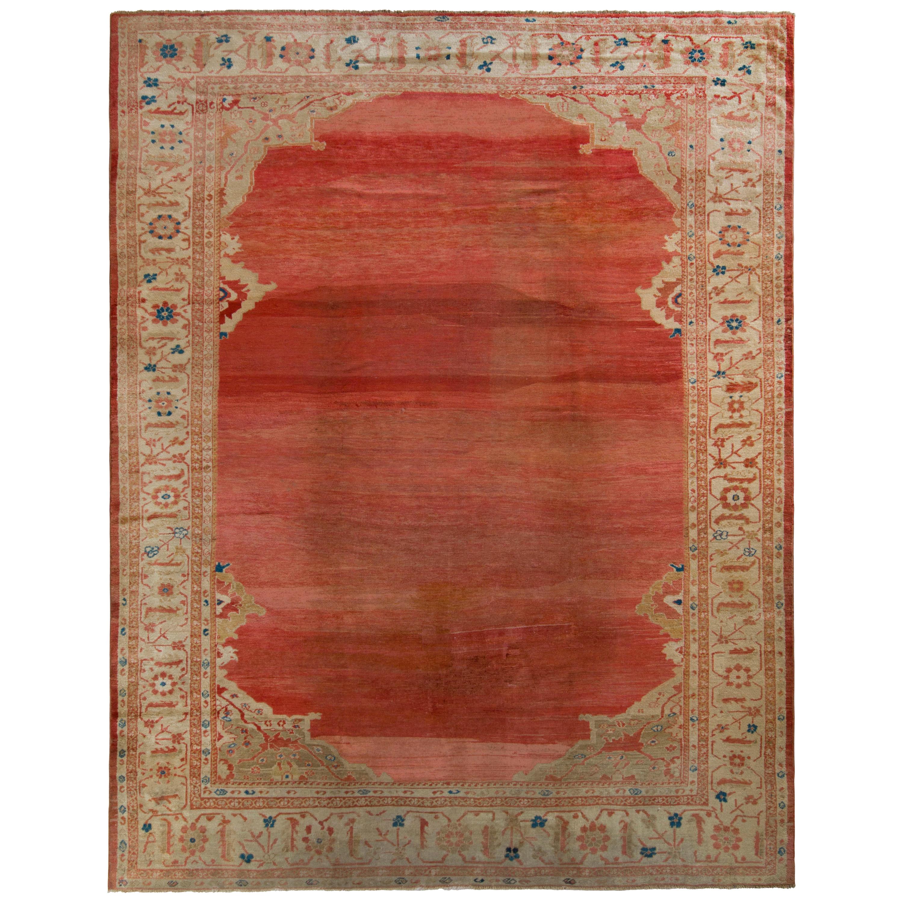 Hand-Knotted Antique Persian Sultanabad Rug in Red Open Field and Floral Border